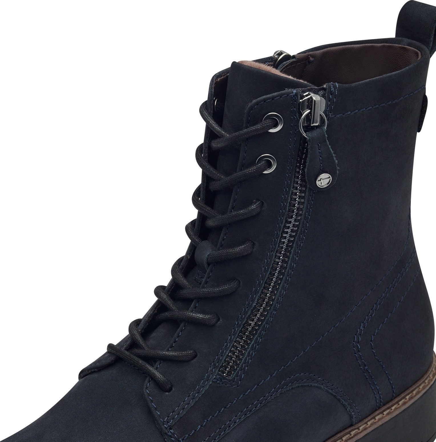 Tamaris Veterschoenen blokhak, veterschoen, enkellaars met decoratieve rits aan de buitenkant