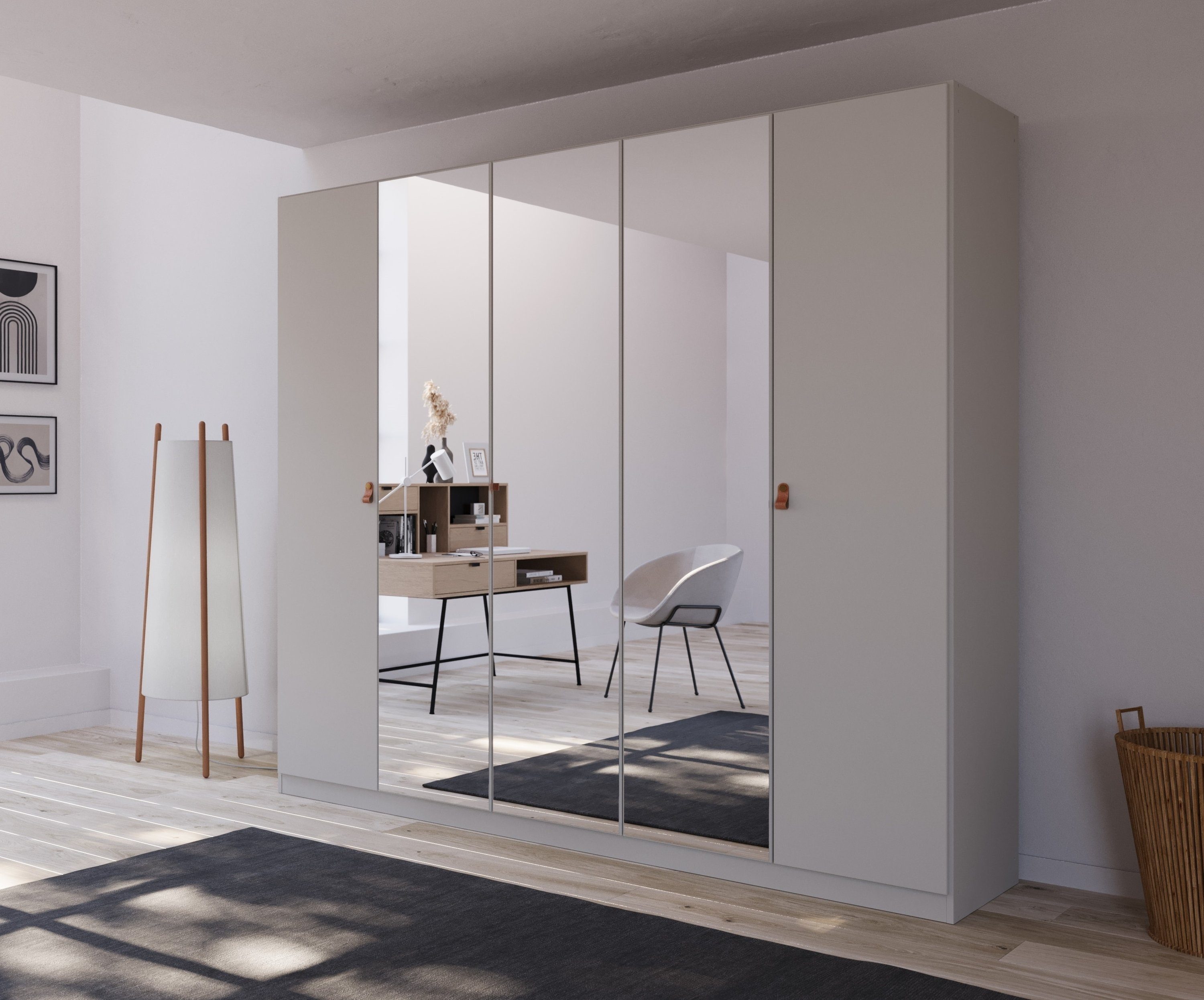 rauch Draaideurkast Homey by Quadra Spin met greeplussen van zacht, cognacbruin leer, met spiegel