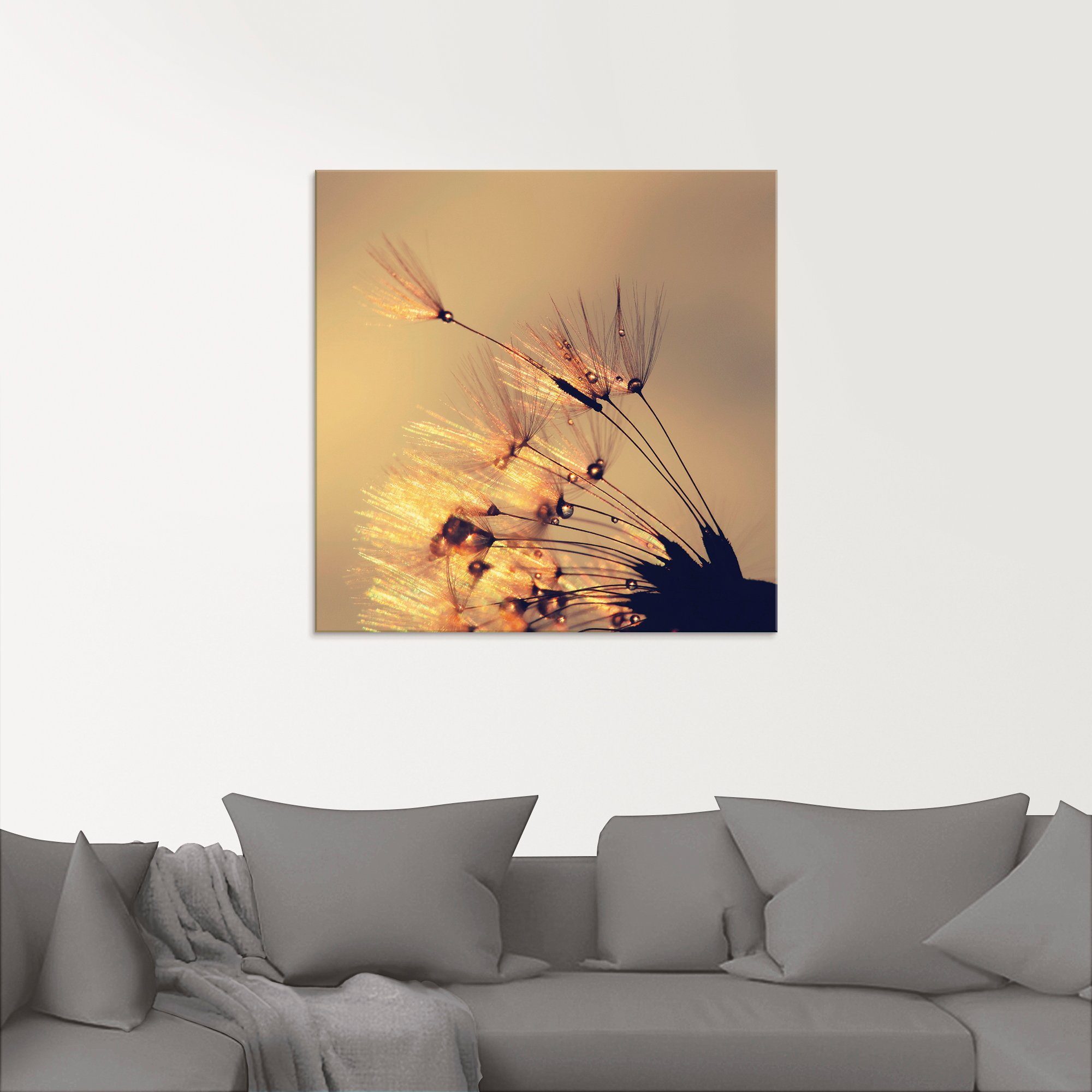 Artland Print op glas Pluizenbol goudkleurige pluimen