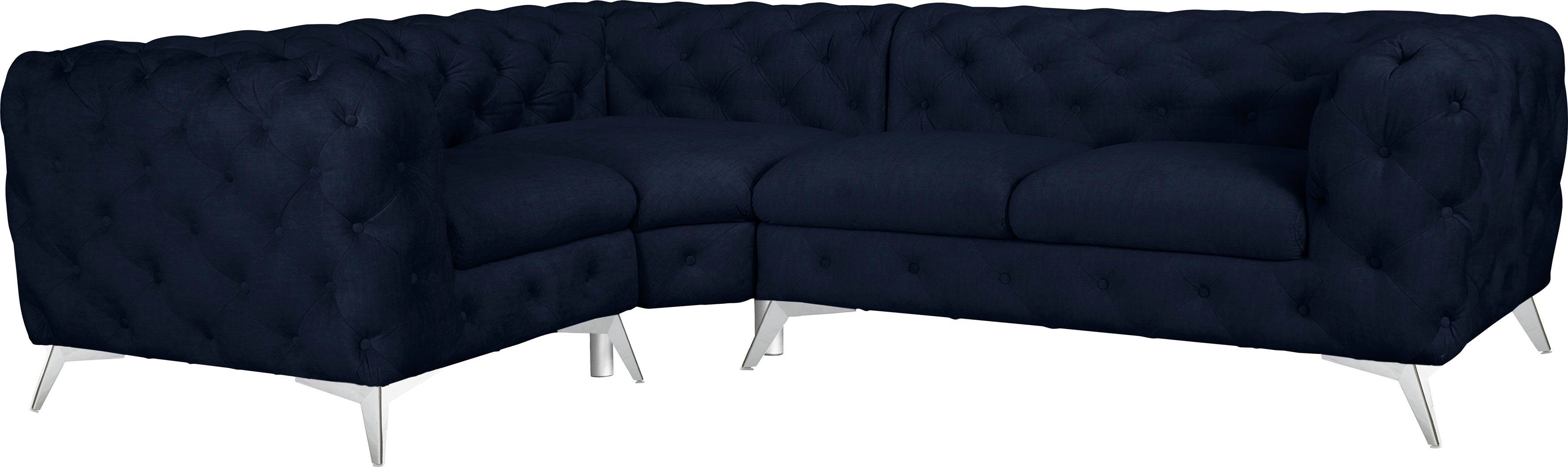 Leonique Chesterfield-bank Glynis L-vorm luxueuze capitonnage, moderne chesterfield look, kleur van de poten ter keuze