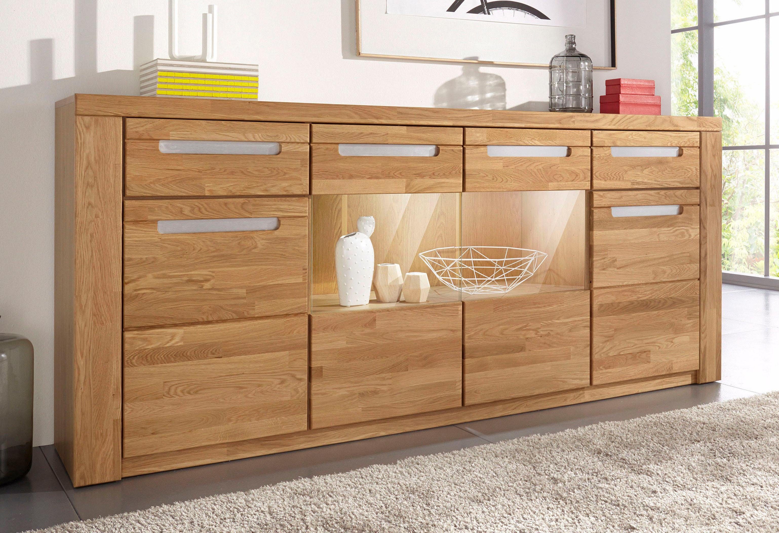 Home affaire Dressoir Kolding Breedte 200 cm met 2 glasdeuren en 2 houten deuren dressoirs maat 200x40x90 cm bruin