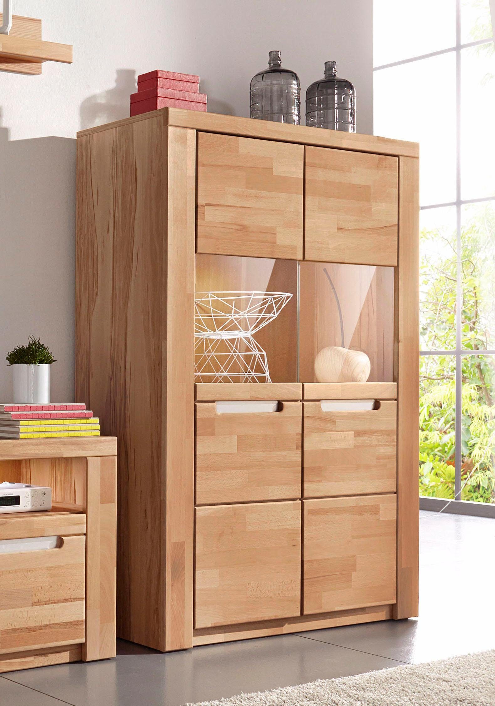 Home affaire Highboard Kolding Breedte 100 cm met 2 glasdeuren highboards maat 100x40x145 cm bruin