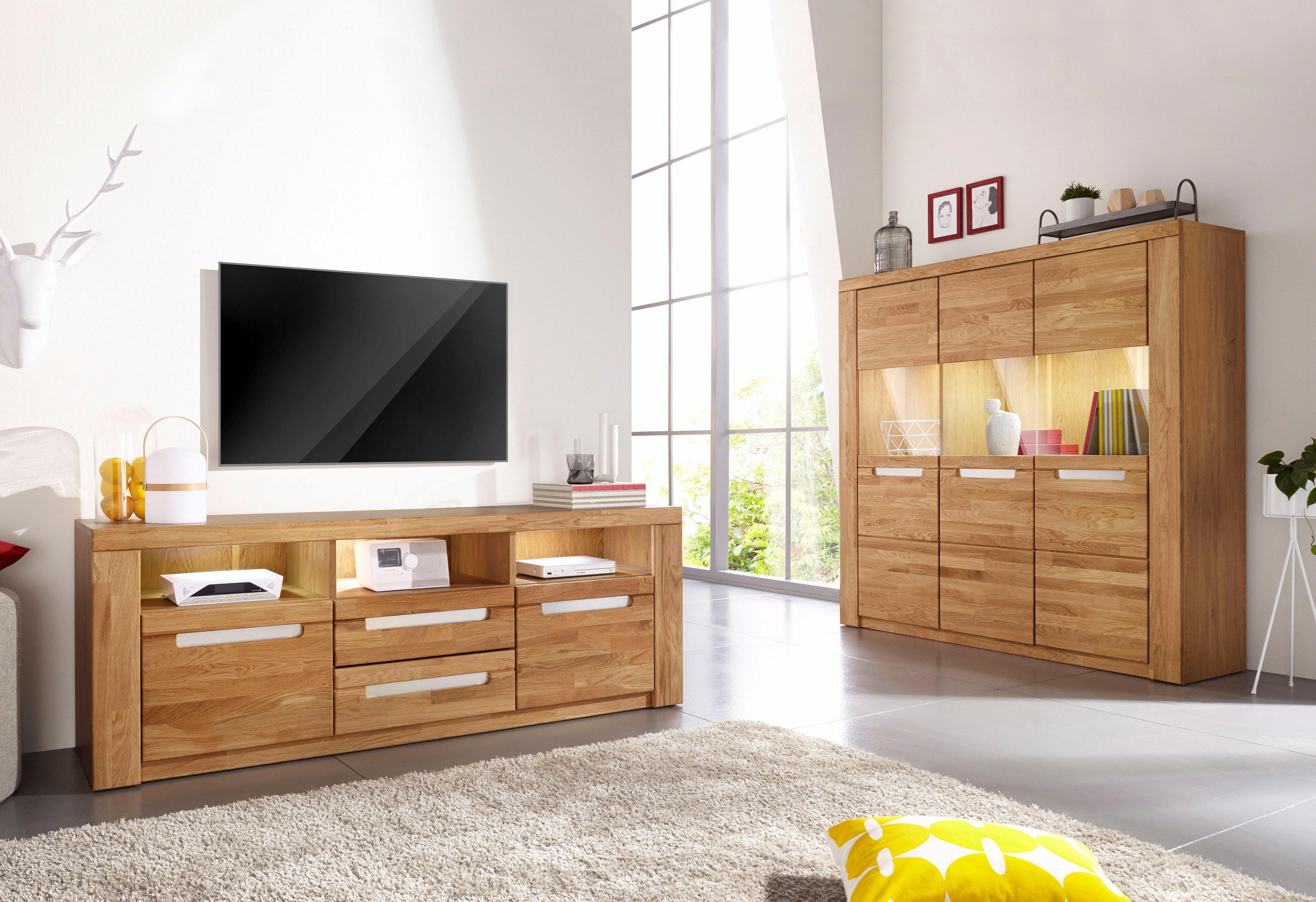 Home affaire Highboard Kolding Breedte 140 cm met 3 glasdeuren