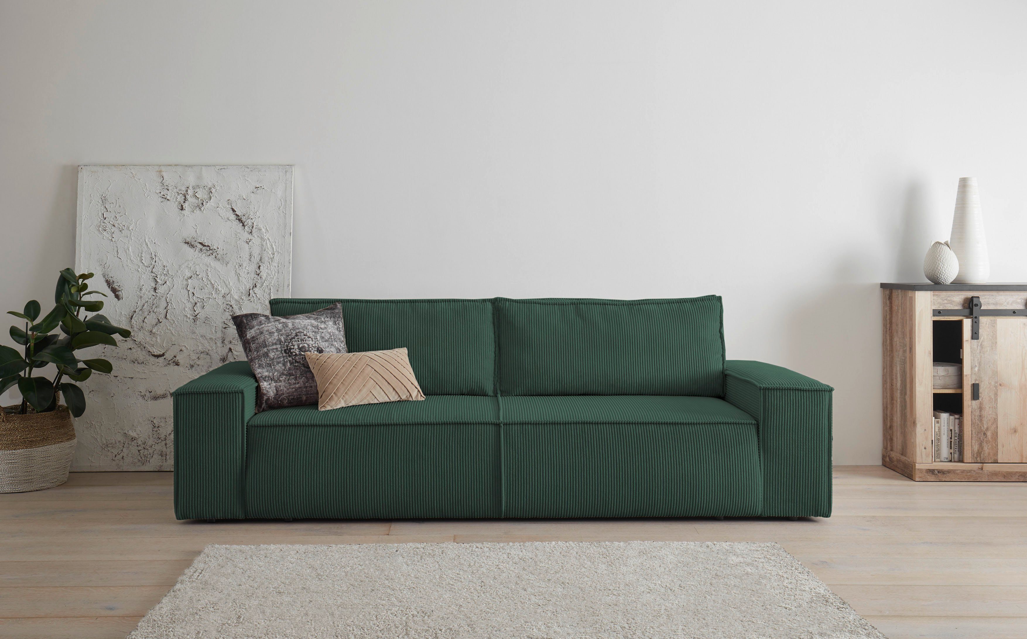Home affaire 3-zitsbank SHERWOOD slaapbank (257 cm) ribfluweel, velours, vintage lederlook