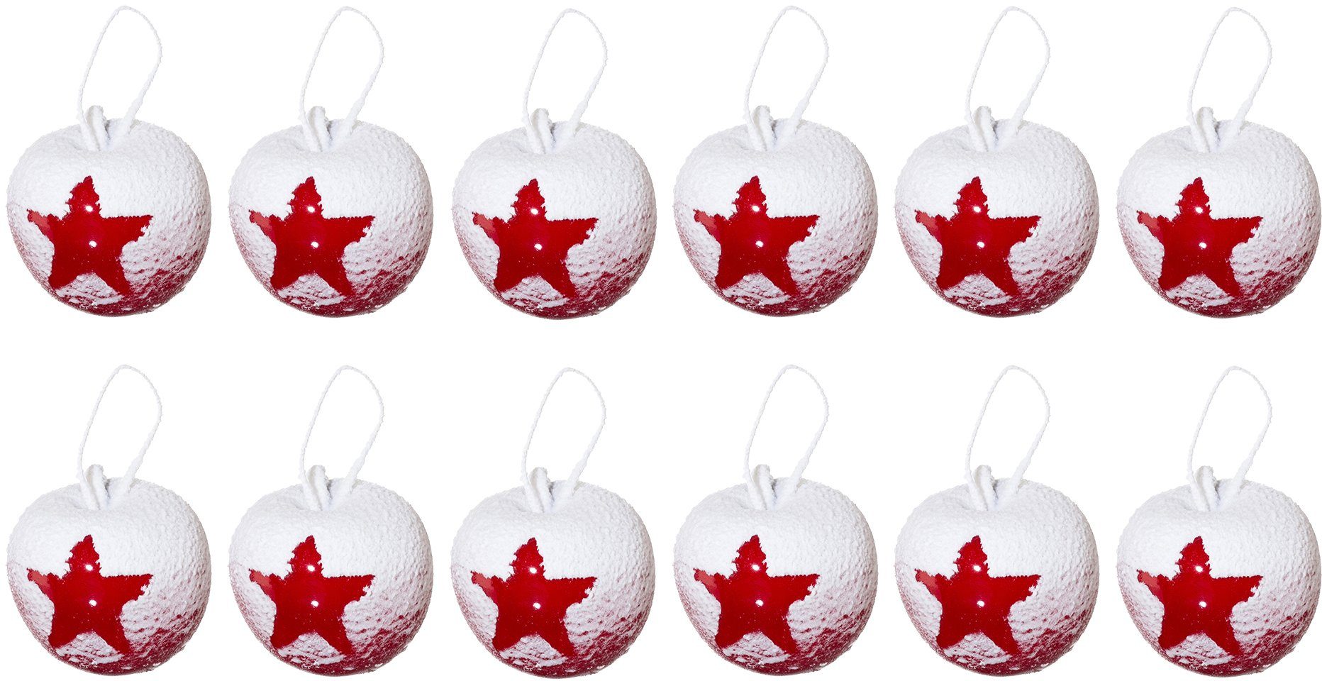 Creativ deco Kerstfiguur Kerstversiering rood Appels in besneeuwde look, ø ca. 6,5 cm (set, 12 stuks)