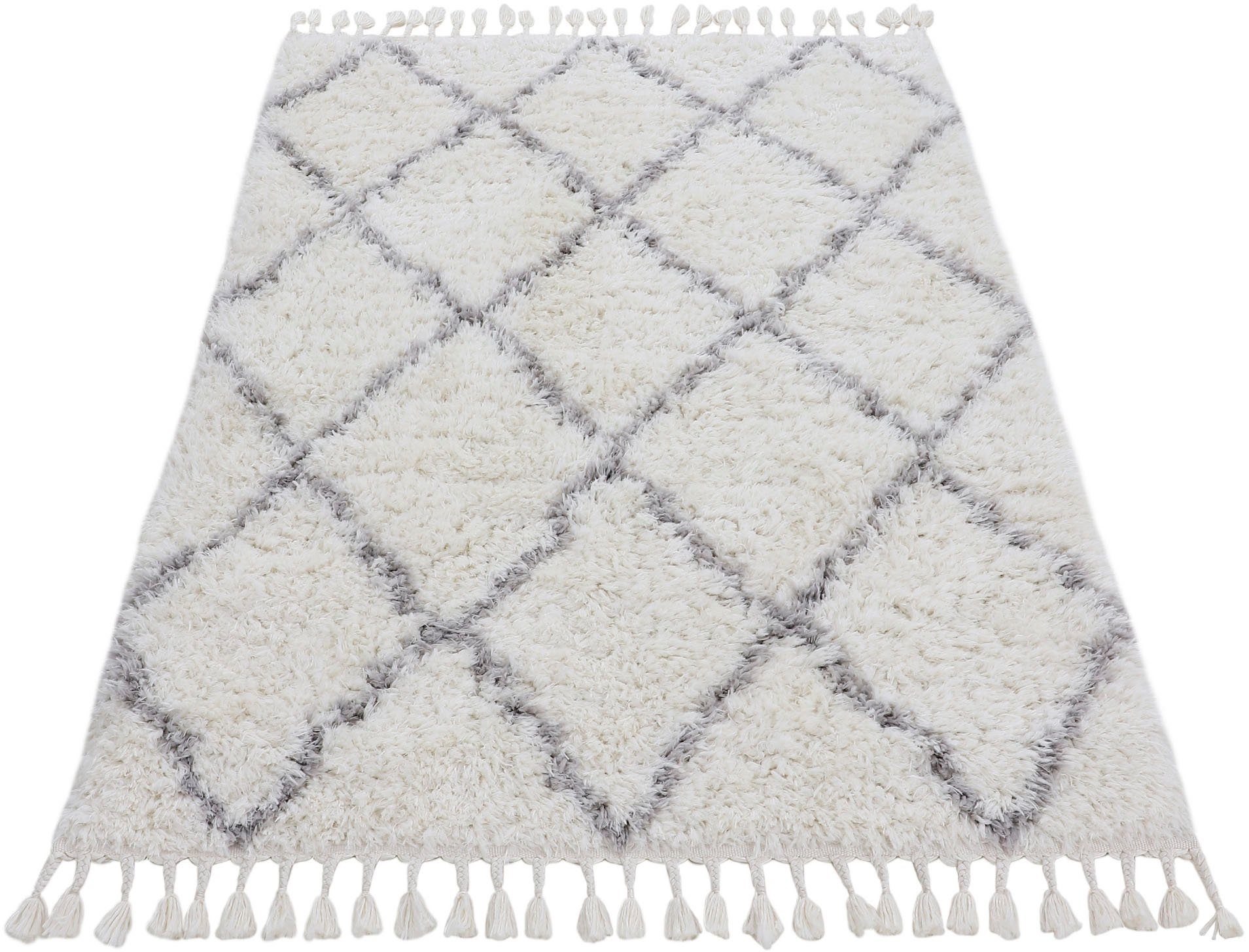 carpetfine Hoogpolig vloerkleed Eddy ook in vierkant model, met franje, woonkamer