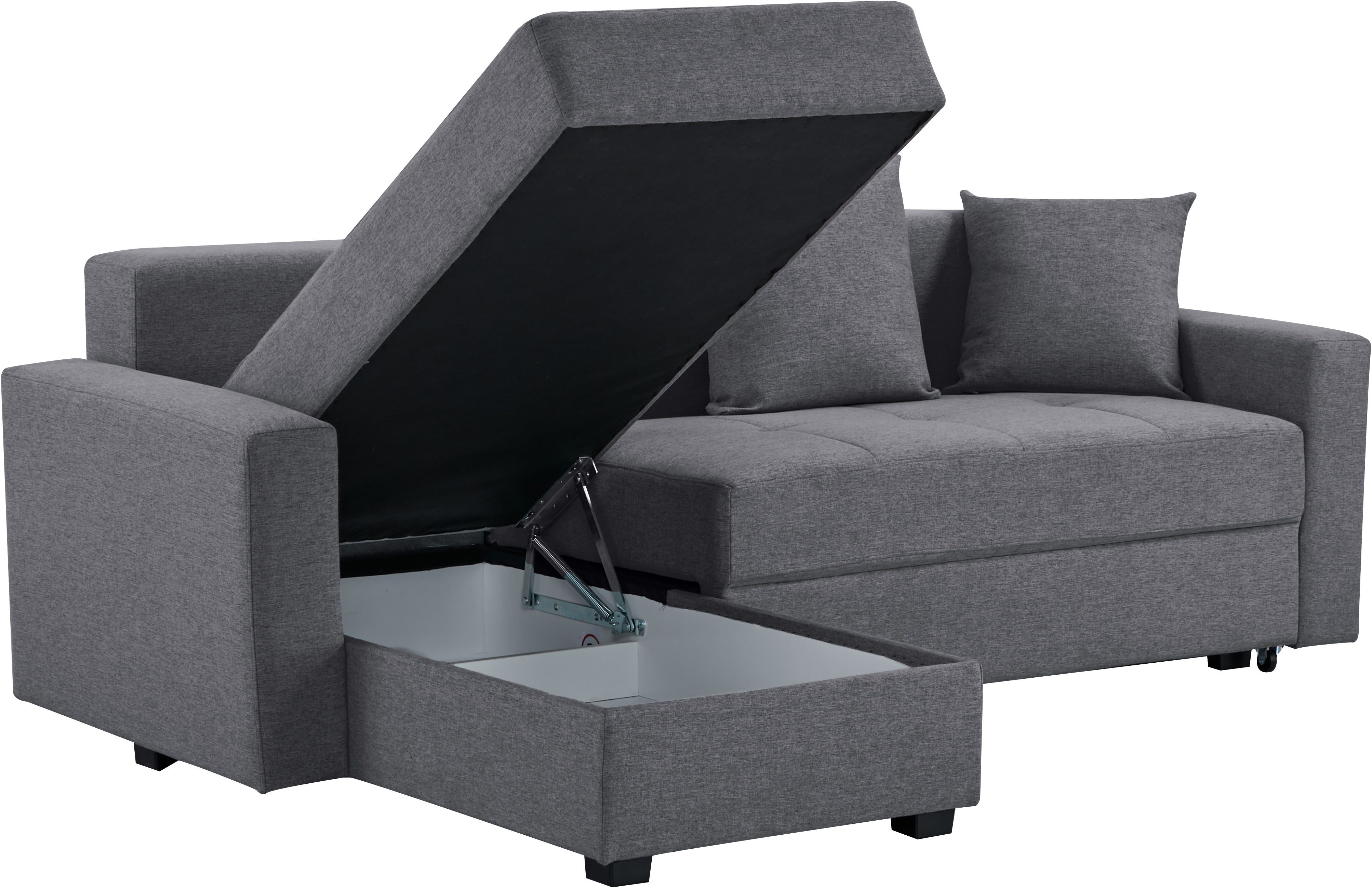 INOSIGN Hoekbank KILLAM, 217 cm, L-vorm, met slaapfunctie en bedlade Recamière rechts / links monteerbaar, in cord en geweven stof