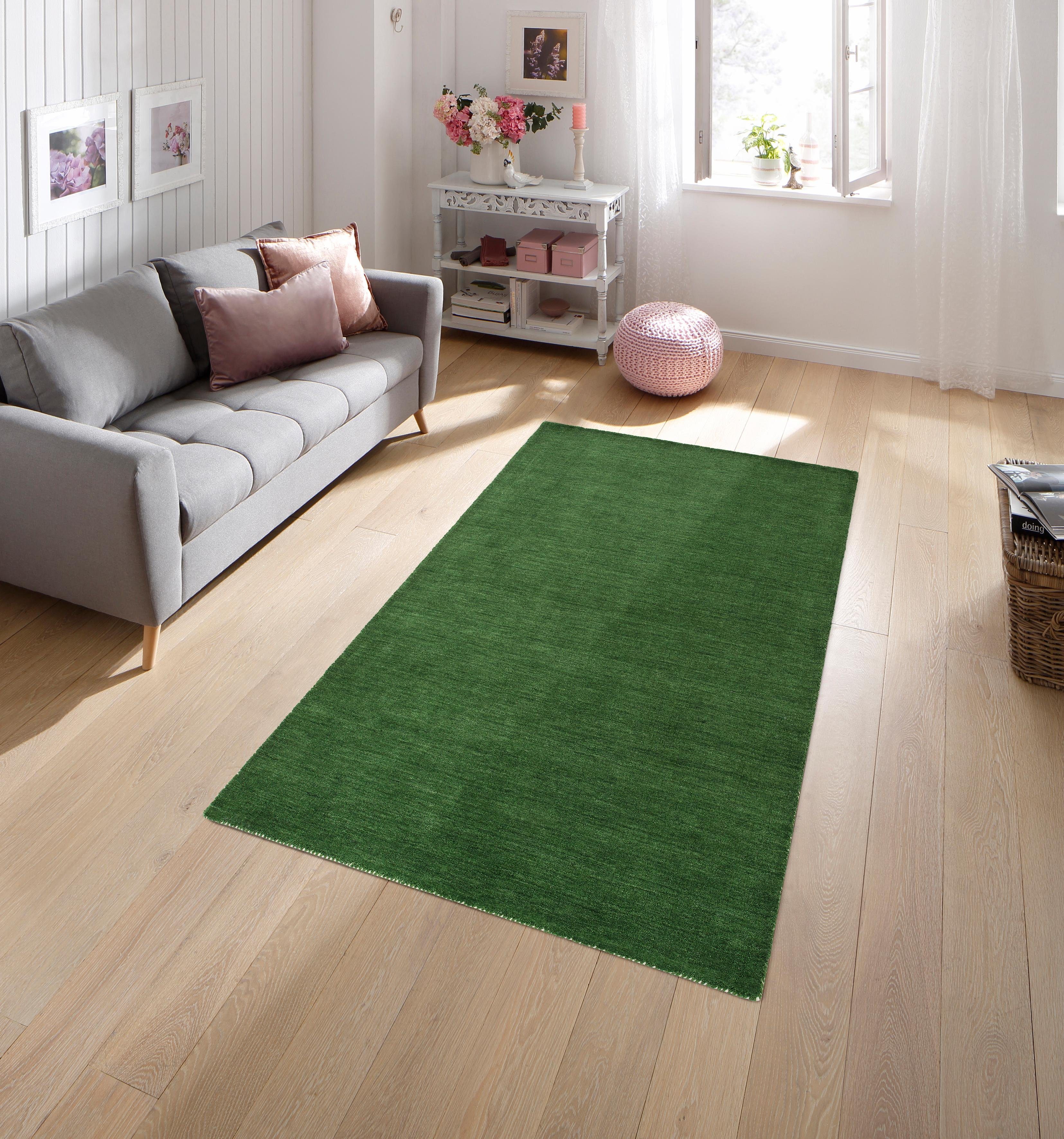 THEKO Wollen kleed Gabbeh uni, Handgeweven vloerkleed, mêlee, zuivere wol, met de hand geweven