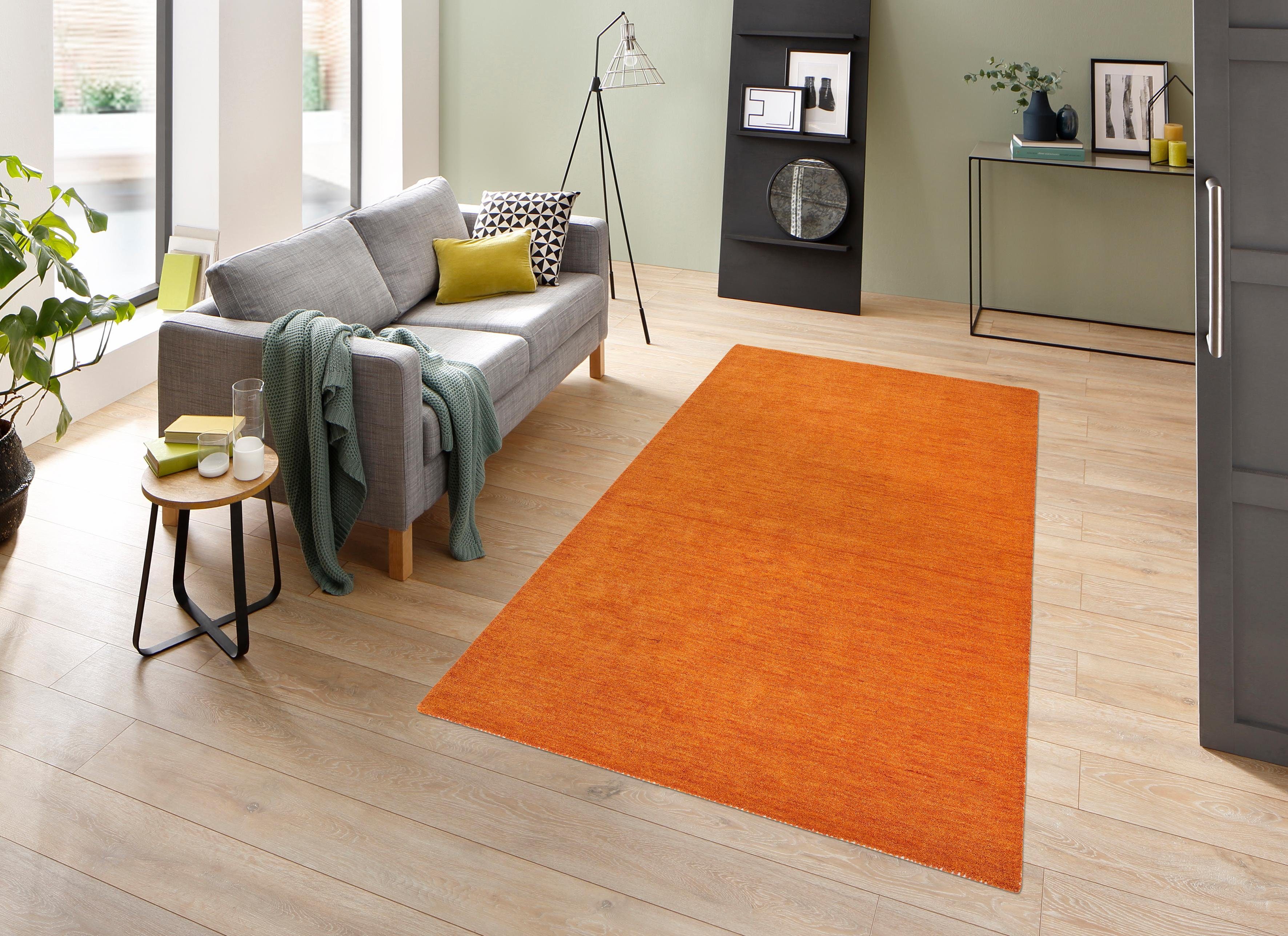 THEKO Wollen kleed Gabbeh uni, Handgeweven vloerkleed, mêlee, zuivere wol, met de hand geweven