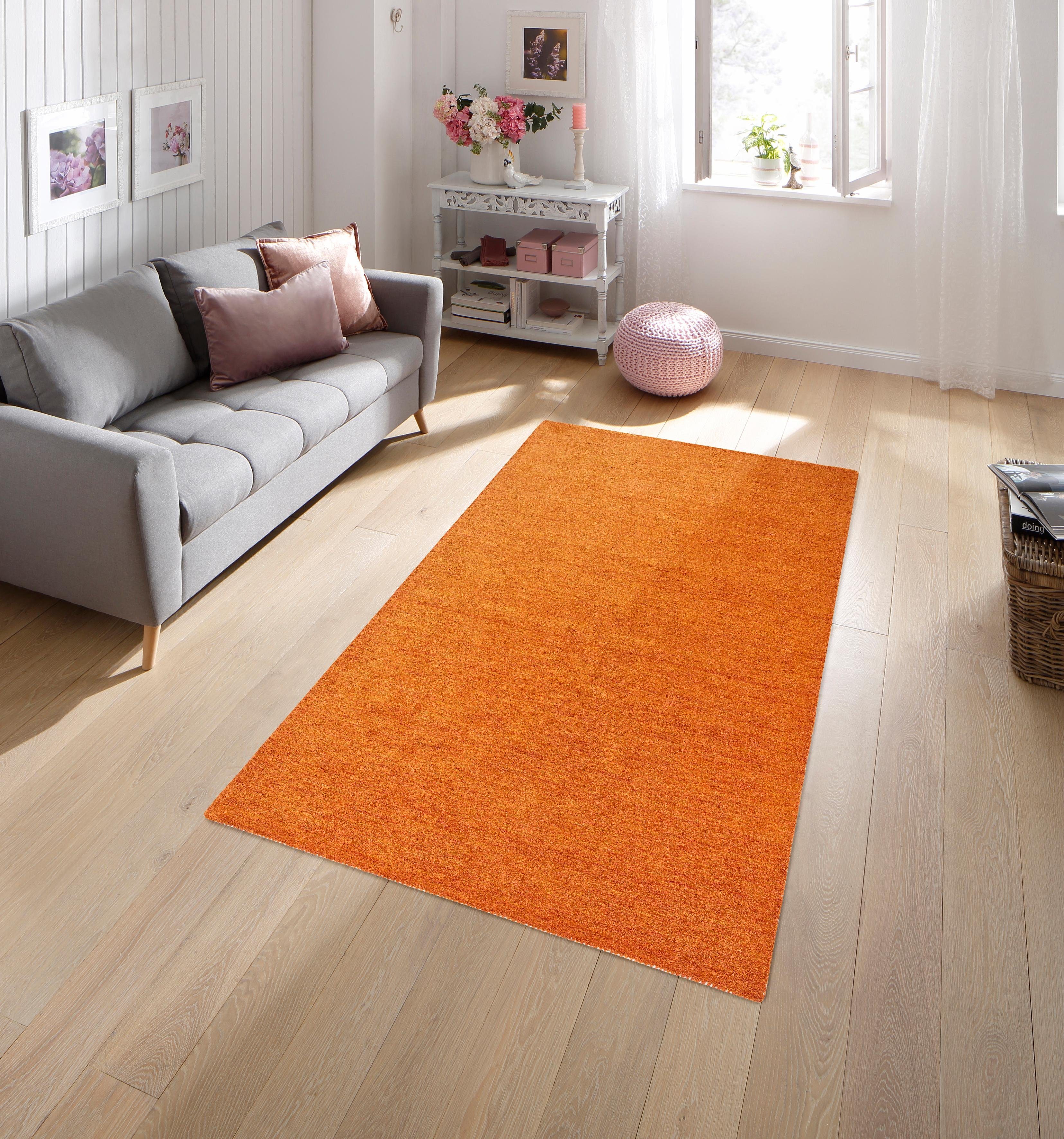THEKO Wollen kleed Gabbeh uni, Handgeweven vloerkleed, mêlee, zuivere wol, met de hand geweven