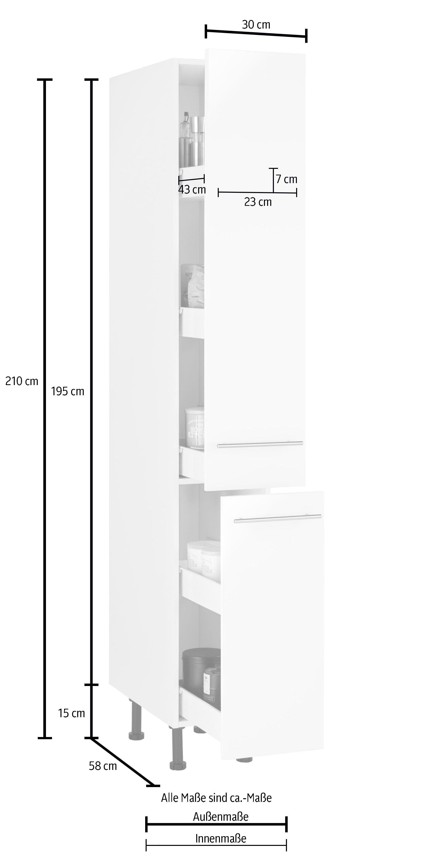 wiho Küchen Apothekerskast Ela met 2 laden, met soft-closefunctie, 30 cm breed
