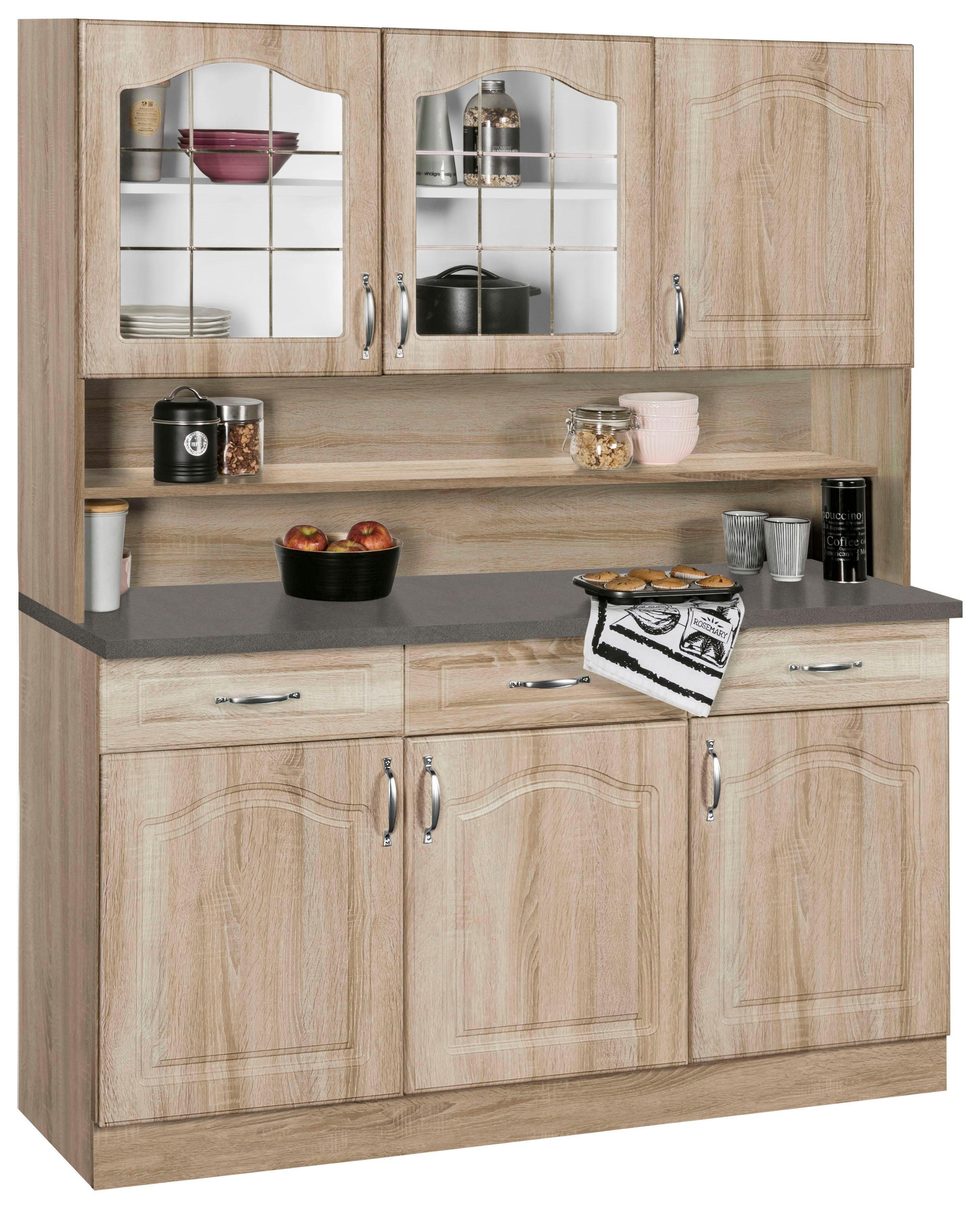 wiho Küchen Keukenbuffet Linz 150 cm breed, in landhuisstijl voorraadkasten bruin