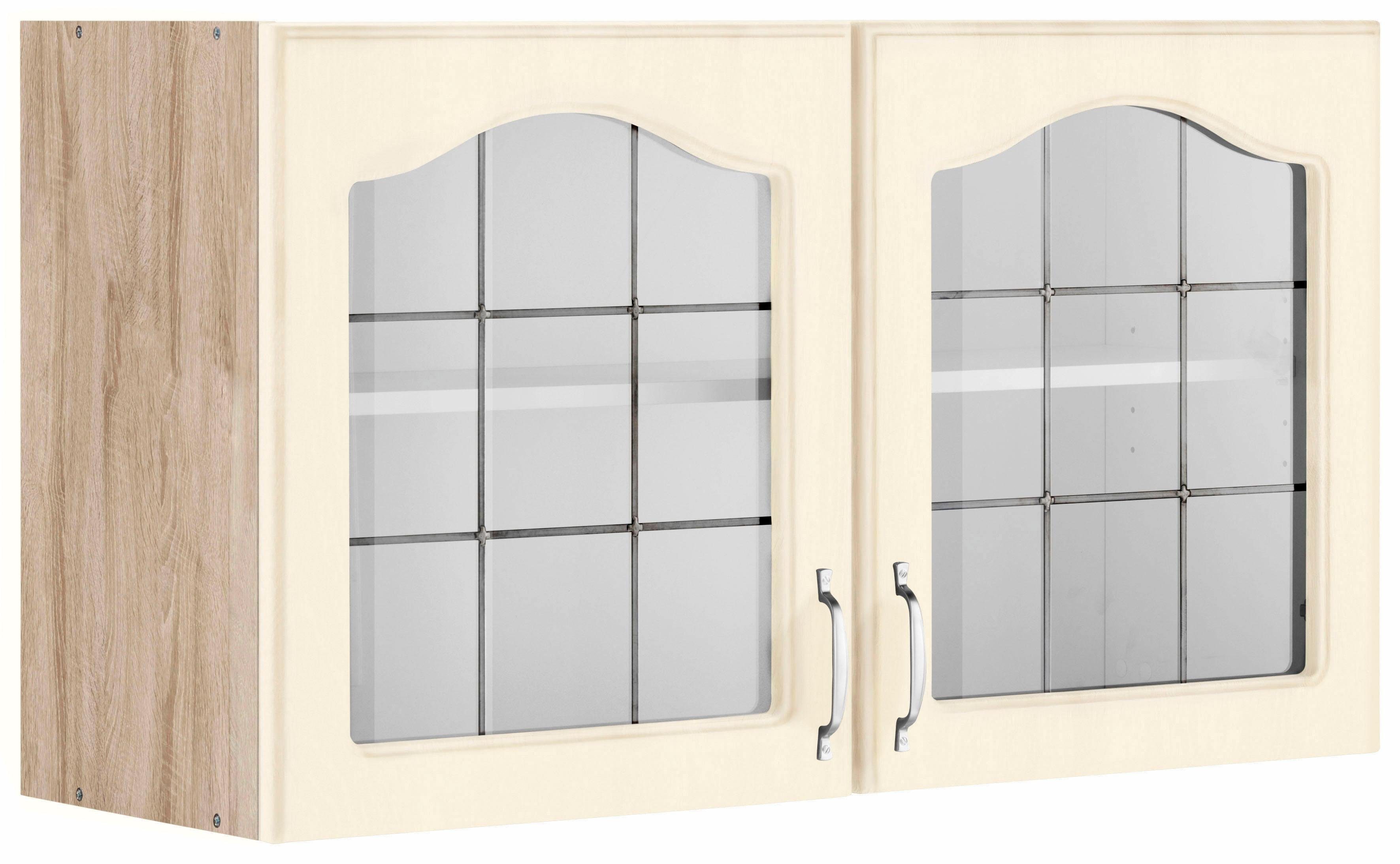 wiho Küchen Hangend kastje met glasdeur Linz 100 cm breed, met 2 glasdeuren hangkasten geel
