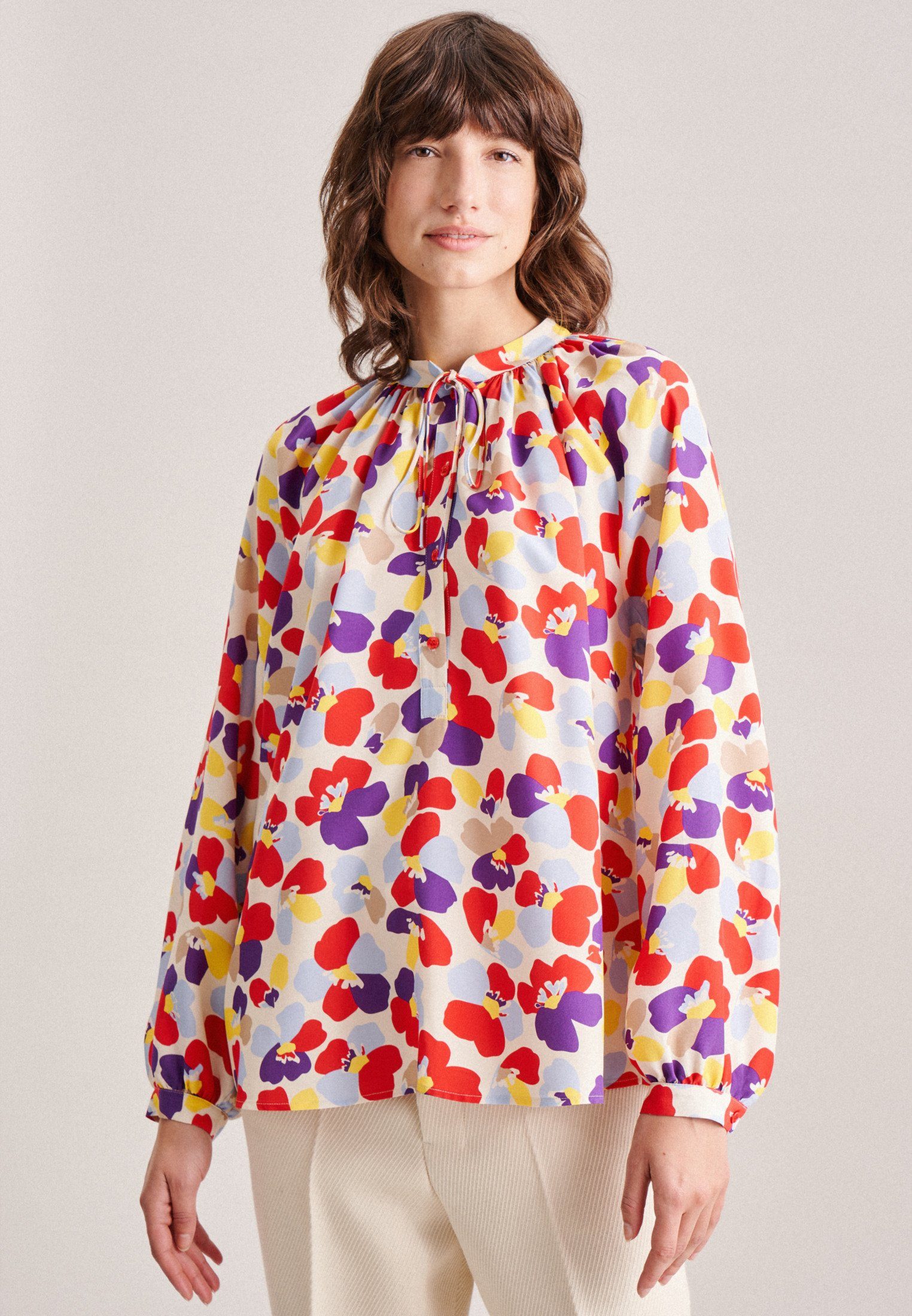 seidensticker Klassieke blouse Zwarte roos Lange mouwen kraag print