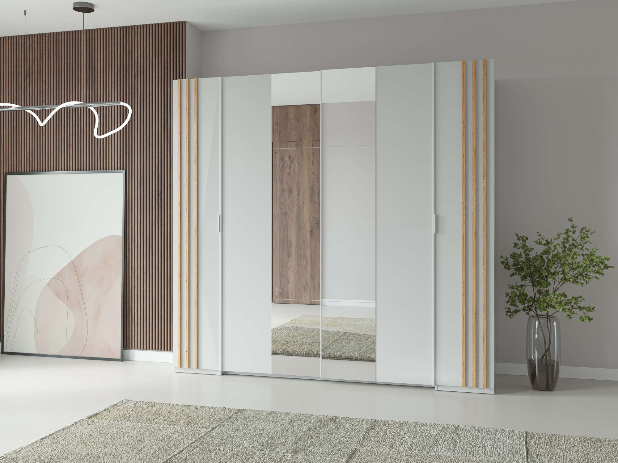 INOSIGN Kledingkast Calera met spiegel, 10 inlegplanken en kledingstang Garderobe met 2 schuifdeuren en 2 draaideuren, BxHxD 219,6x207,5x62 cm
