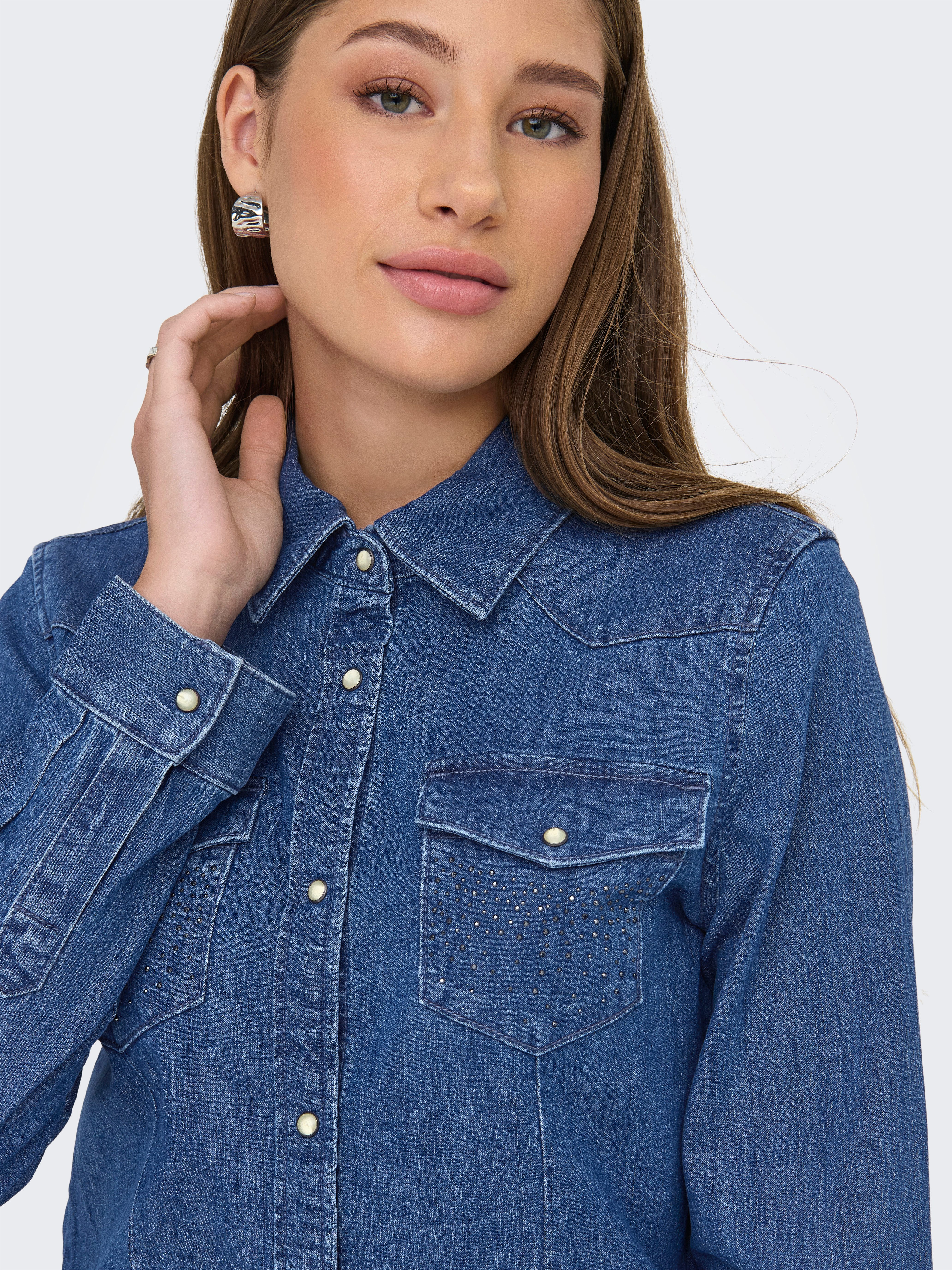 Only Jeans blouse ONLSASIA L/S RHINESTONE DNM SHIRT AKM