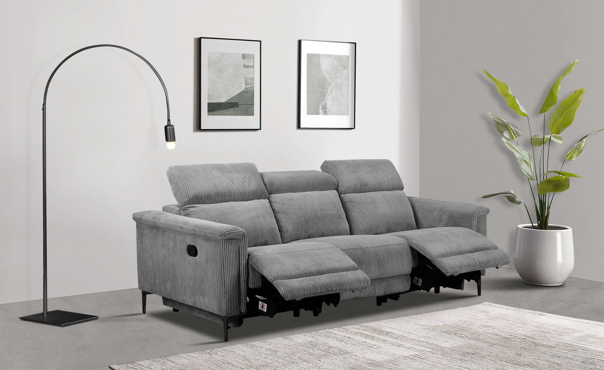 Places of Style 3-zitsbank Lund Cord, met handmatige of elektrische relaxfunctie in 2 zitplaatsen