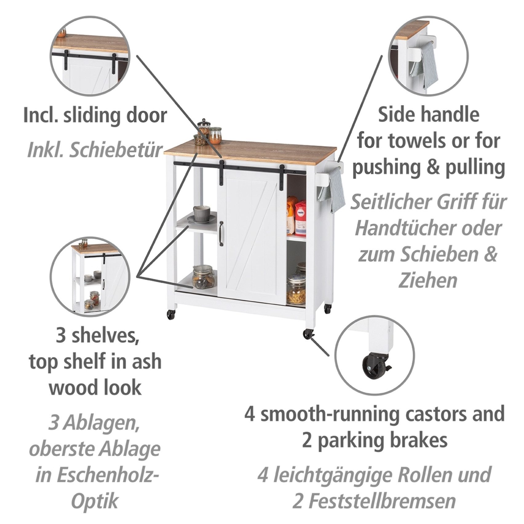 WENKO Keukentrolley Model Landhaus Serveerwagen, bijzetwagen
