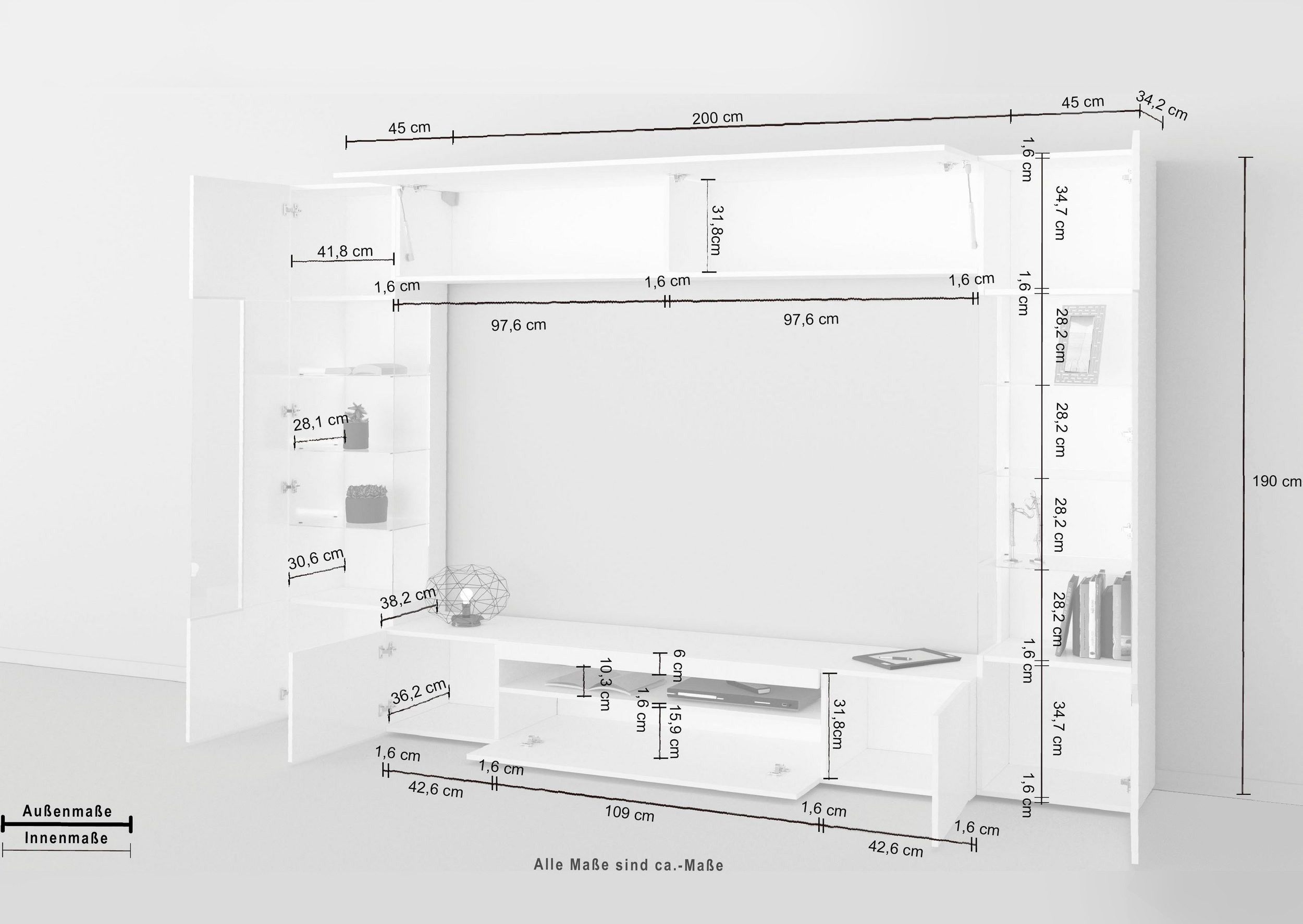 INOSIGN Wandmeubel New Egypt bestaande uit 2 opbergvitrines, 1 lowboard, 1 hangkast (4-delig)