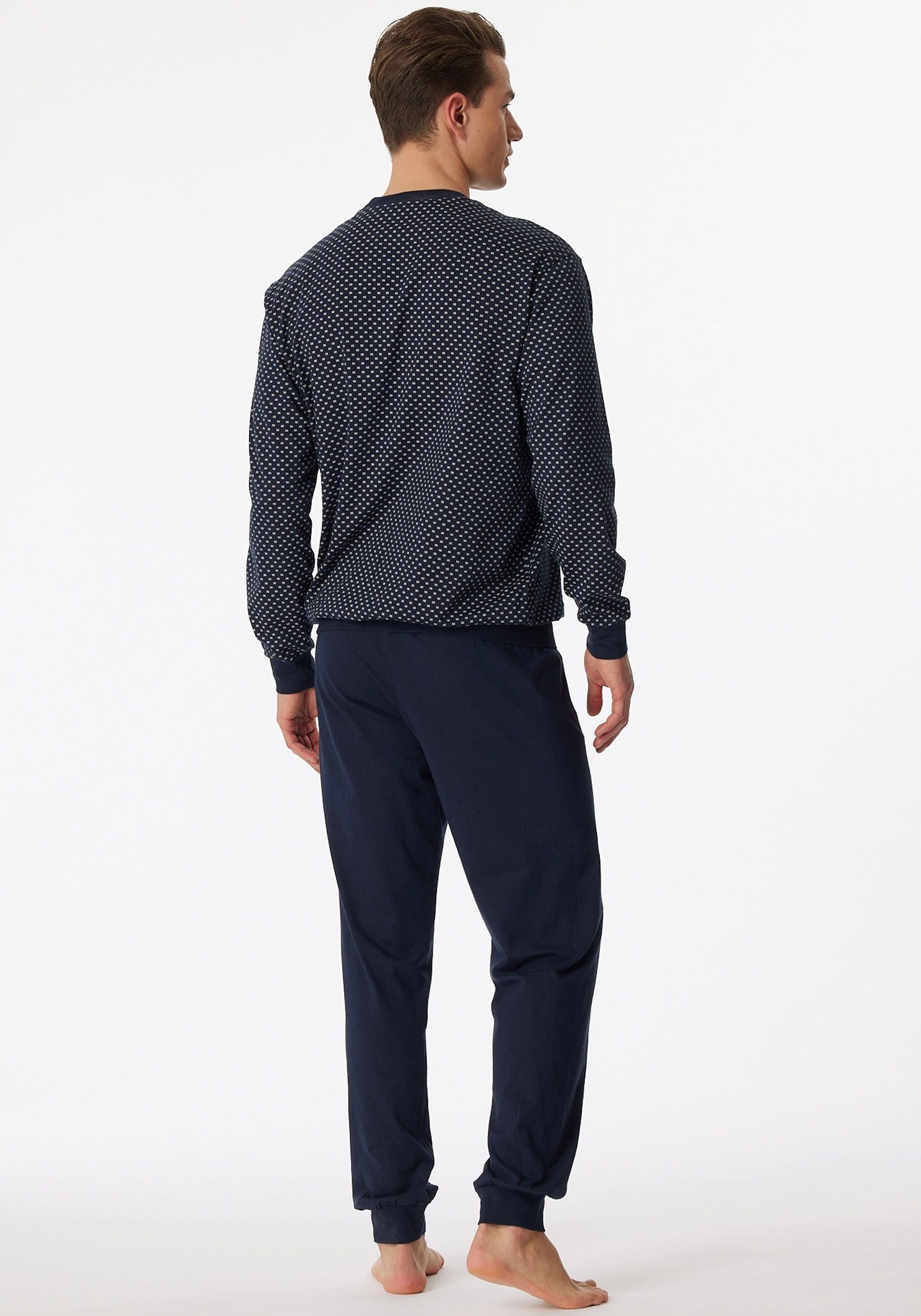 Schiesser Pyjama Dark sapphire met comfortabele boorden aan de mouwen en broekspijpen (2-delig, 1 stuk)