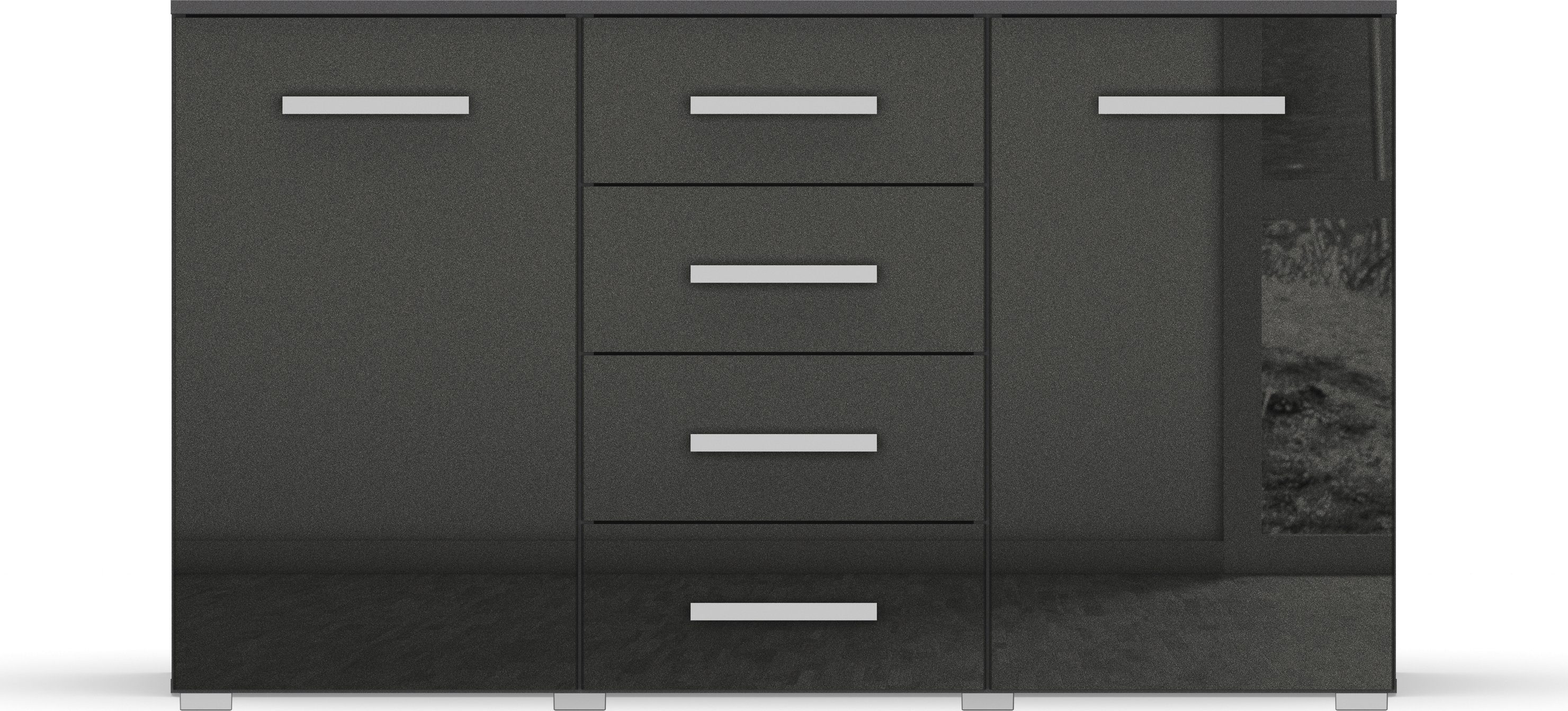 rauch Ladekast Sideboard commode combicommode KOLUNA met hoogglansfront met 4 lades en 2 deuren en metalen grepen made in germany