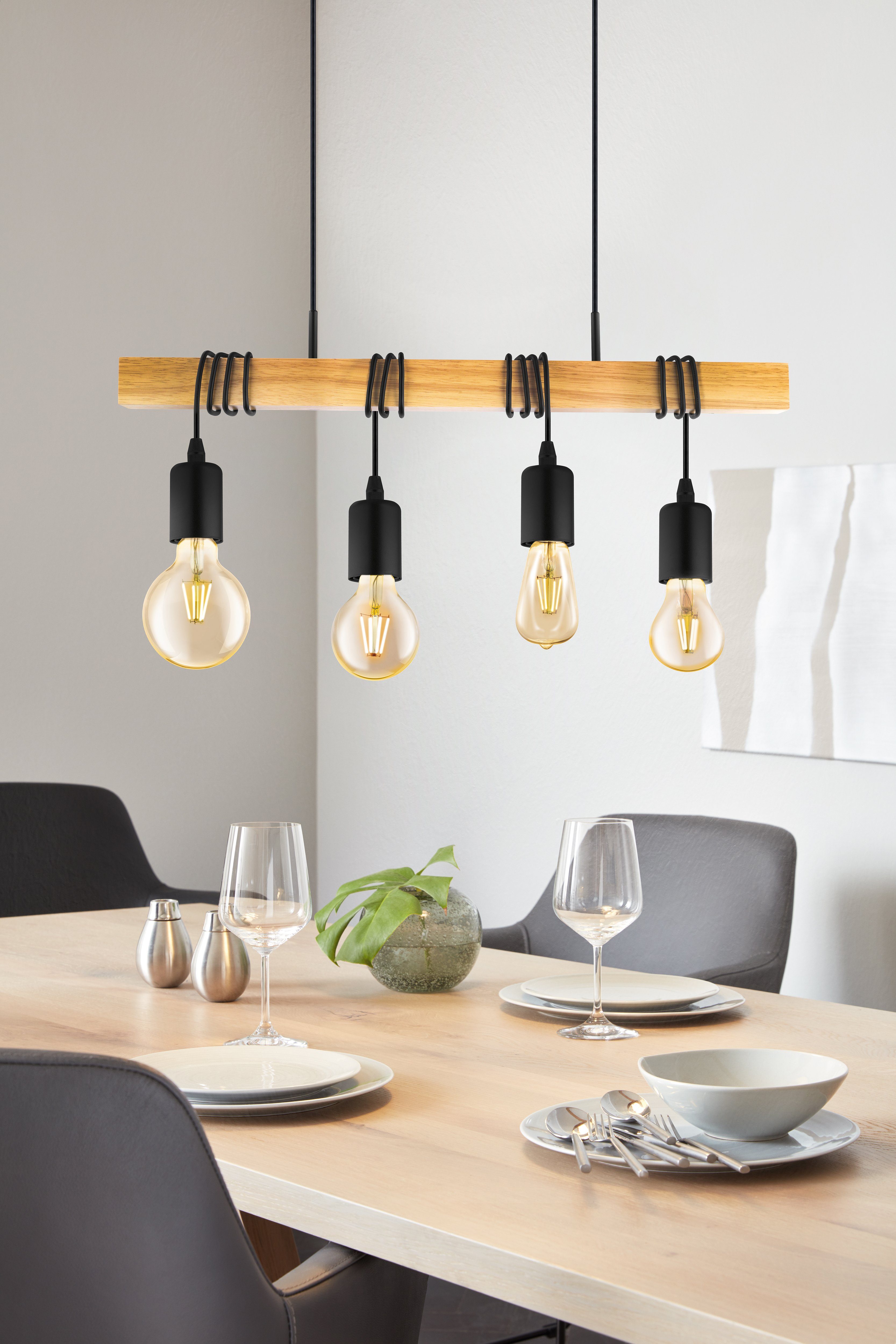 EGLO Hanglamp TOWNSHEND zwart, bruin / l70 x h110 x b10,5 cm / vintage / retro / eettafel