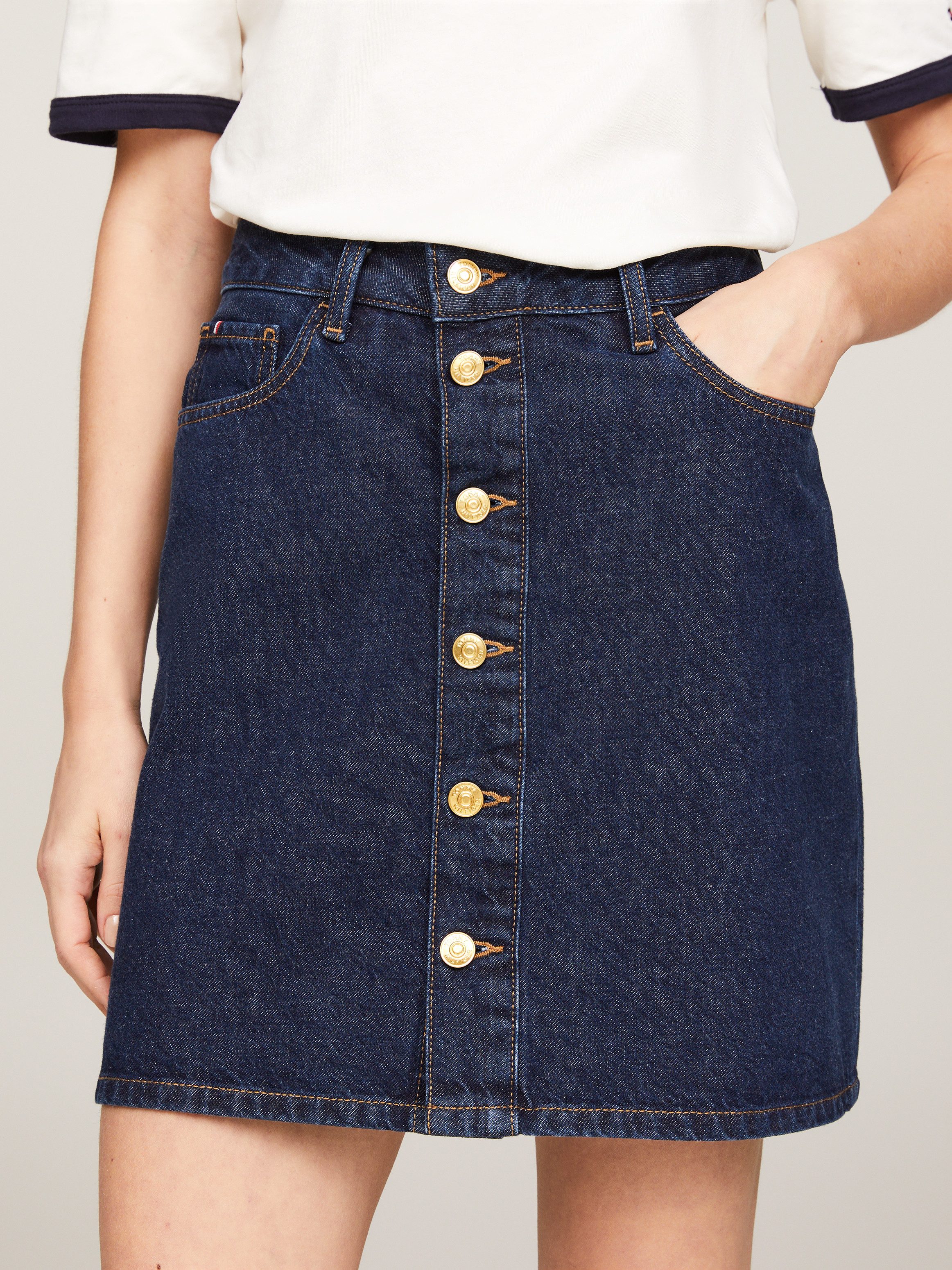Tommy Hilfiger Jeans rok DNM MINI SKIRT HW CLER Webrok in 5-pocket stijl