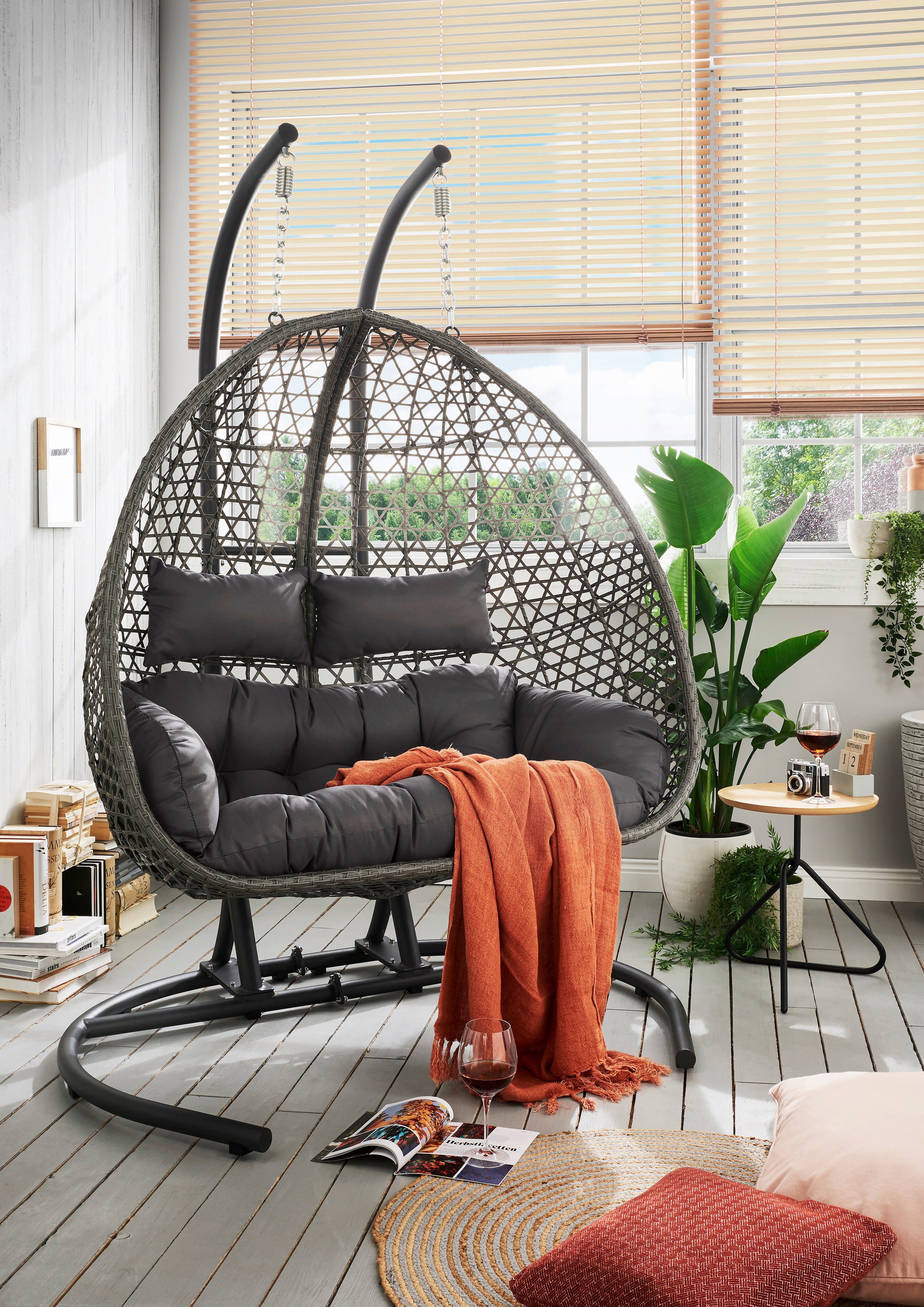 Destiny Hangstoel COCO DROP DOUBLE Staal, polyrattan, met frame, inclusief kussens