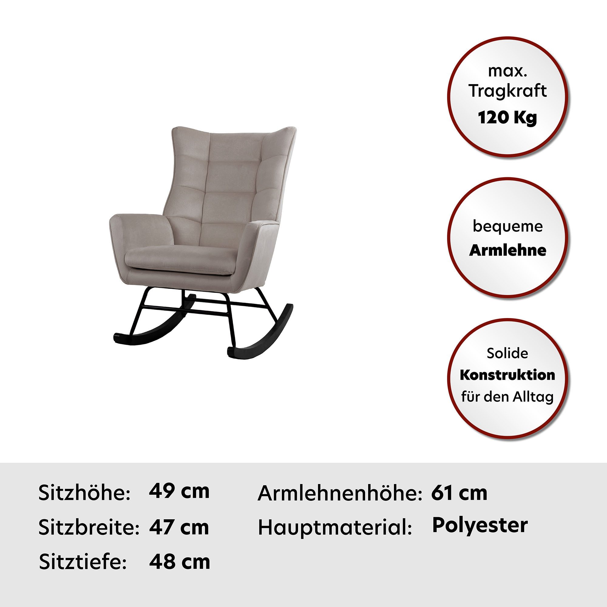 Kayoom Schommelstoel Bryana 125, Relaxstoel om te schommelen, metalen frame met houten slede (1 stuk)