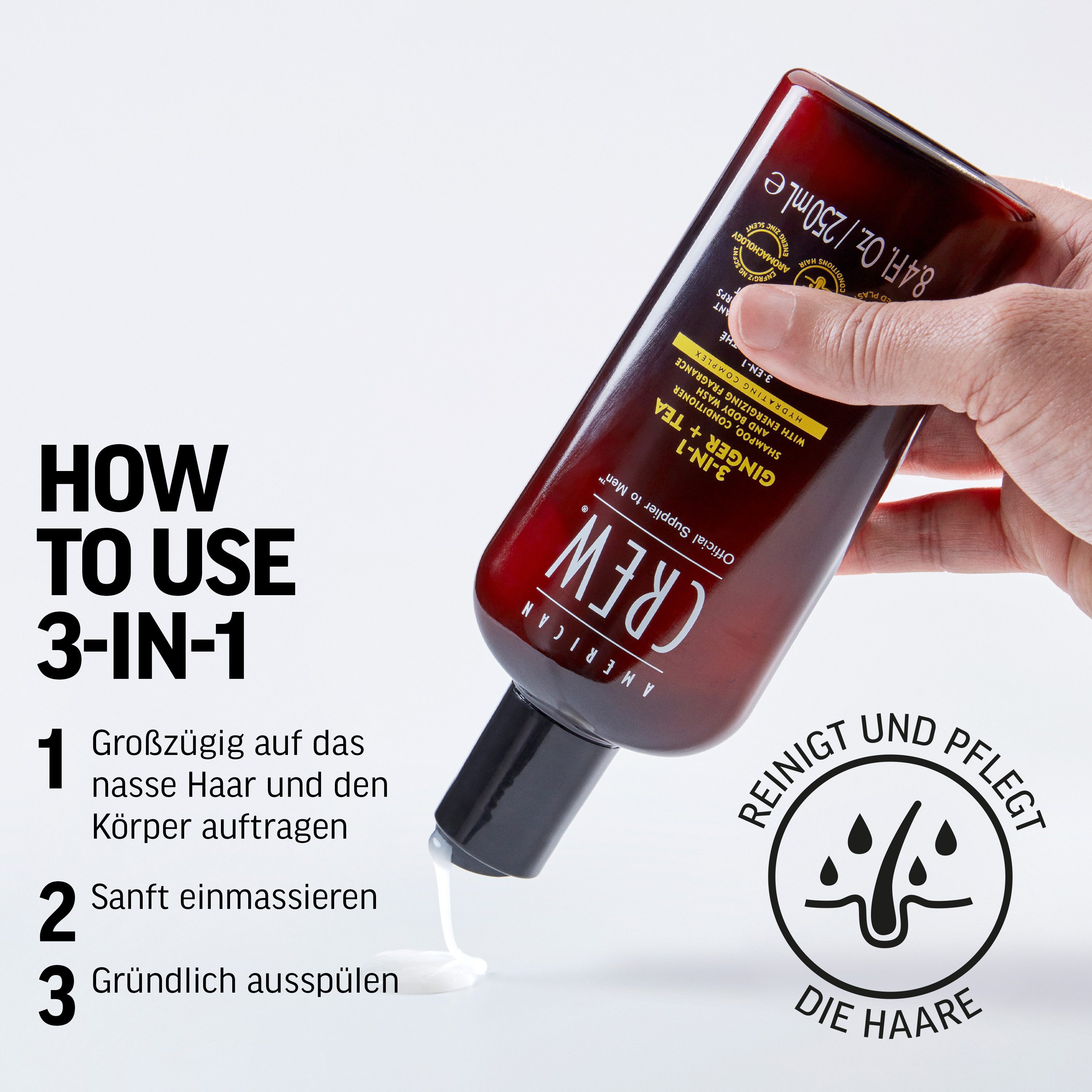 American Crew Haarshampoo 3-in-1 Ginger & Tea shampoo, conditioner & body wash 450 ml (1-delig)