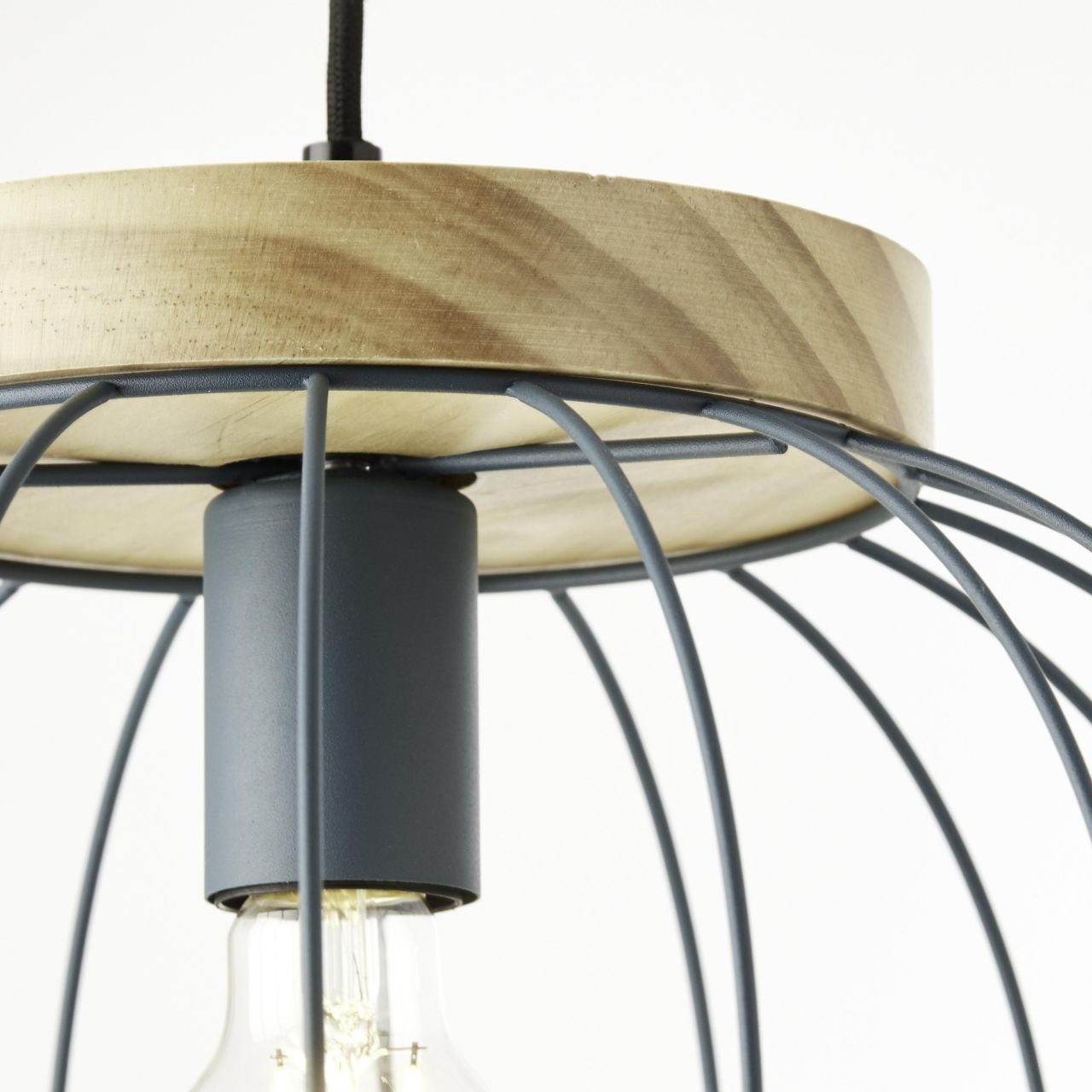 Brilliant Leuchten Hanglamp Sorana Hanglamp, 130 cm hoog, Ø 35,5 cm, E27, inkortbaar, metaal/hout (1 stuk)