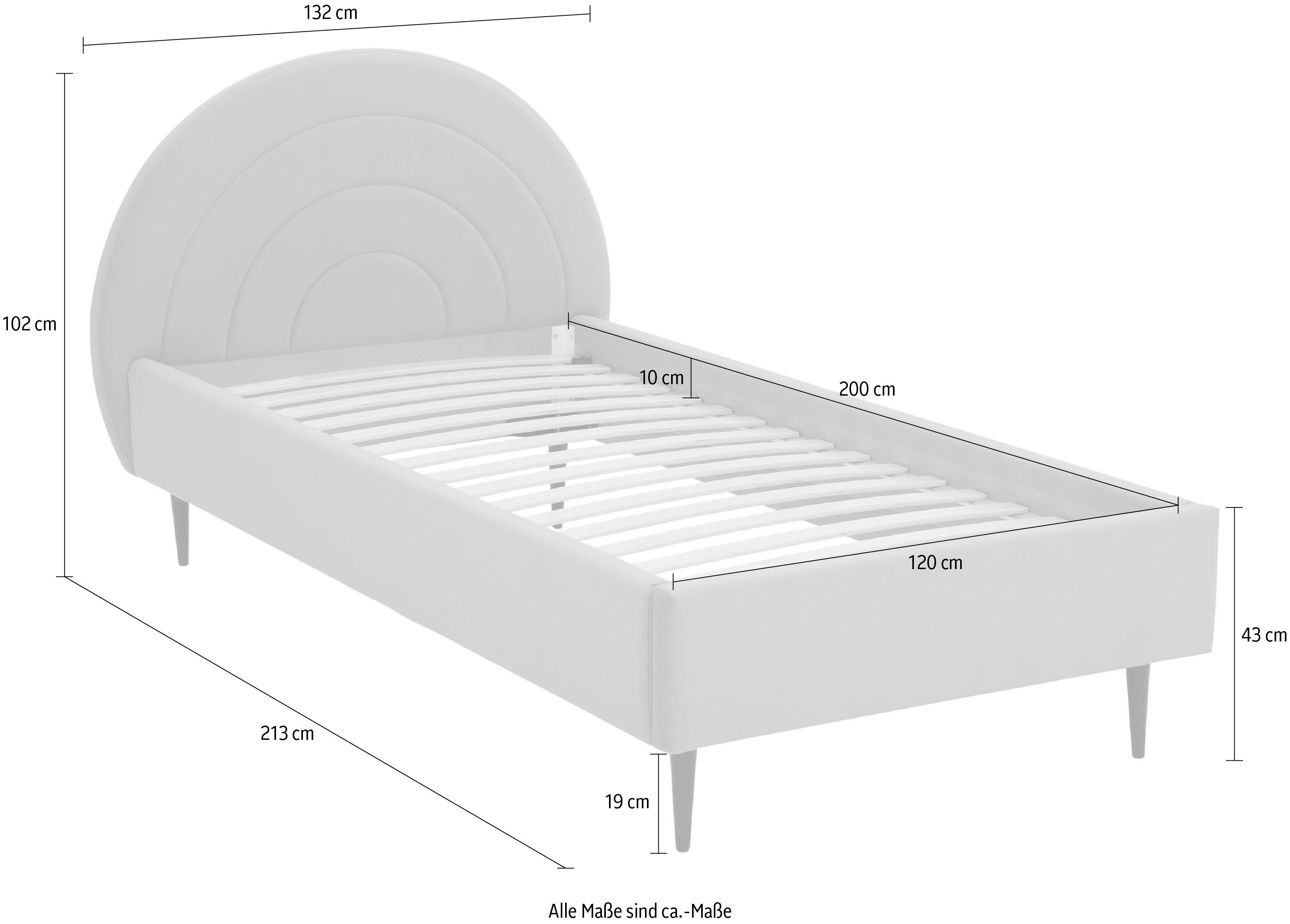 Lüttenhütt Gestoffeerd bed Femmy prettig bekleed hoofdbord met decoratief regenboogmotief