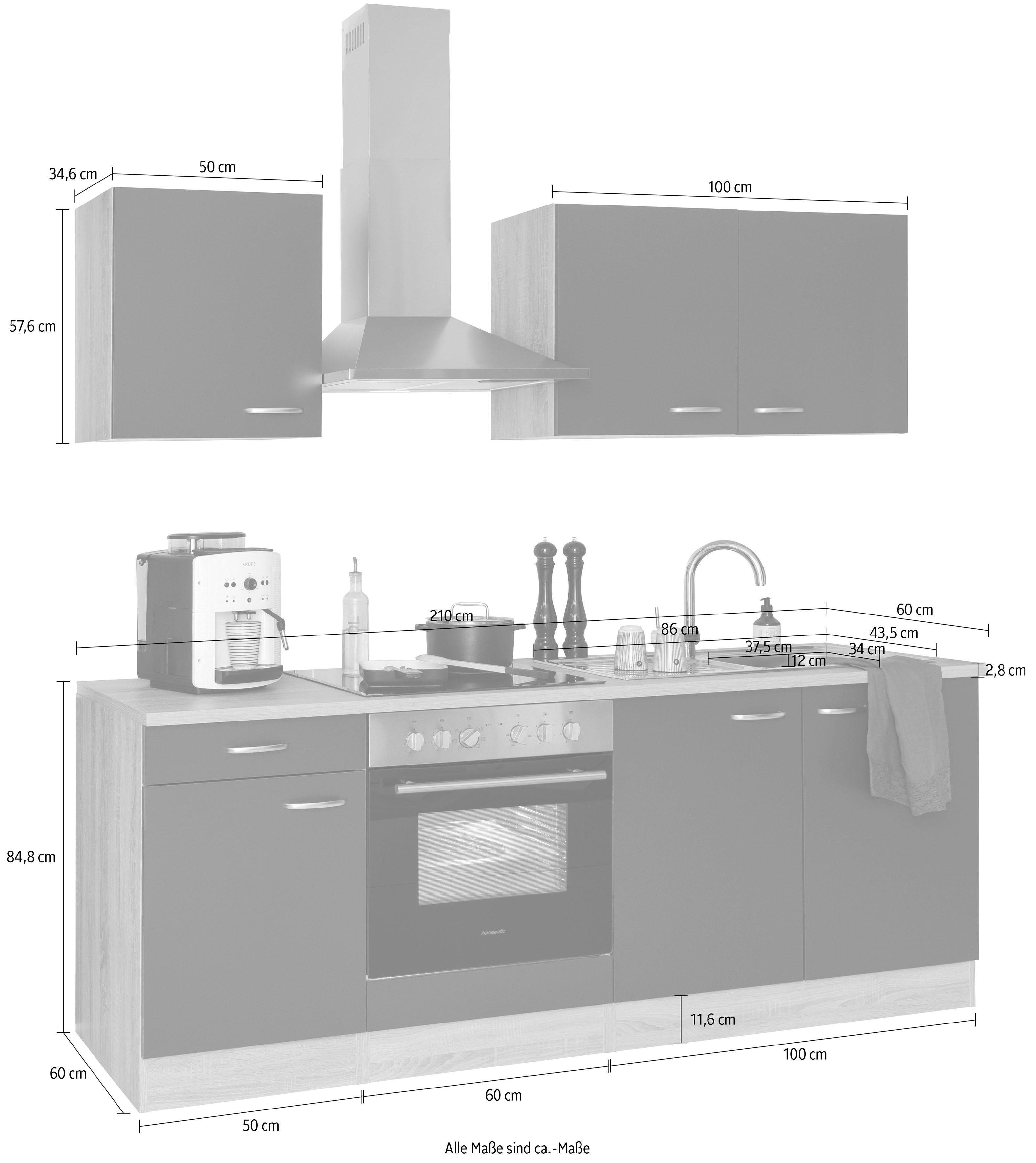 OPTIFIT Keukenblok Parare zonder elektrische apparaten, breedte 210 cm