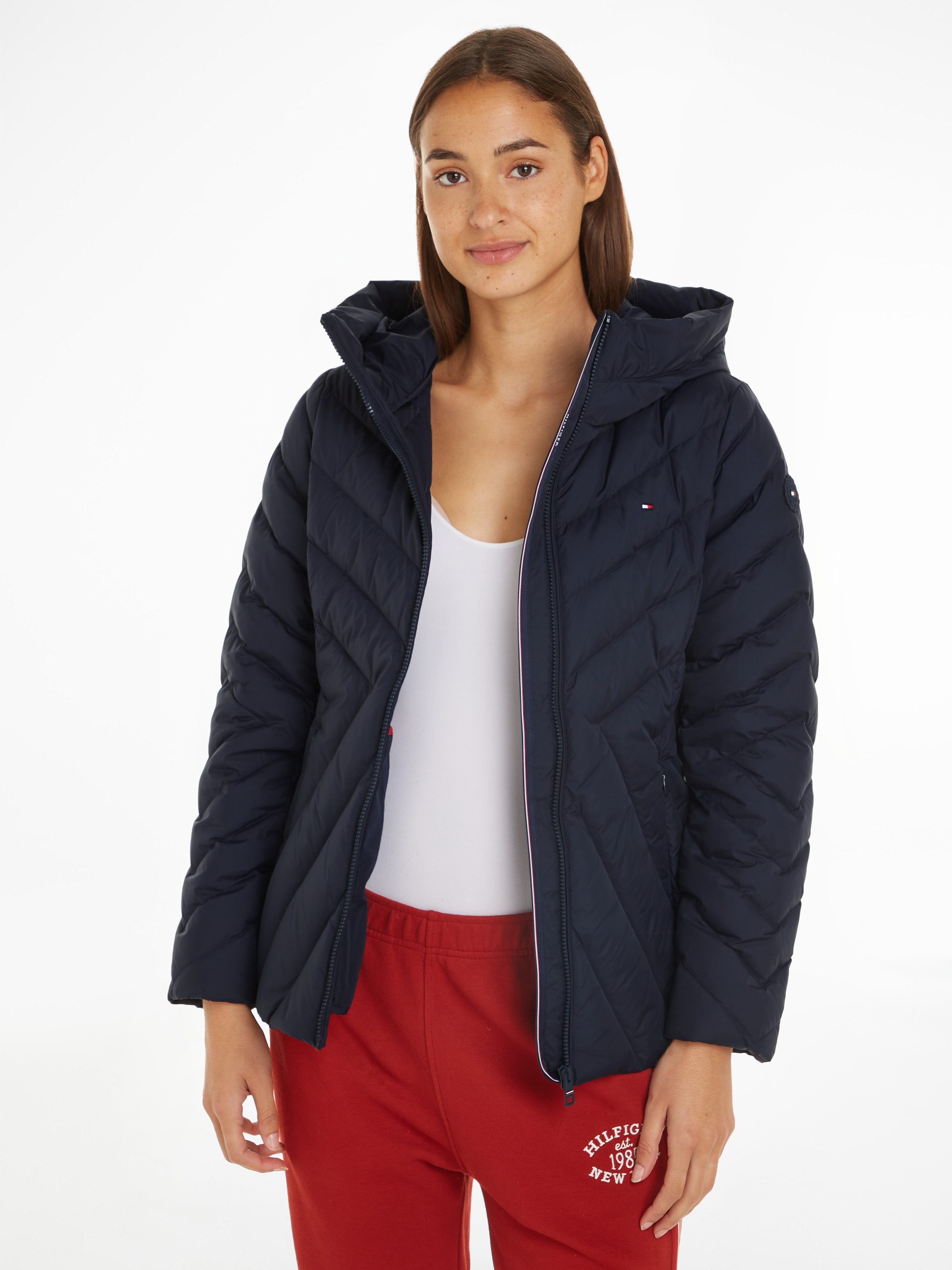 Tommy Hilfiger Gewatteerde jas CHEVRON MW PADDED JACKET met gemiddelde vulling en merklabel