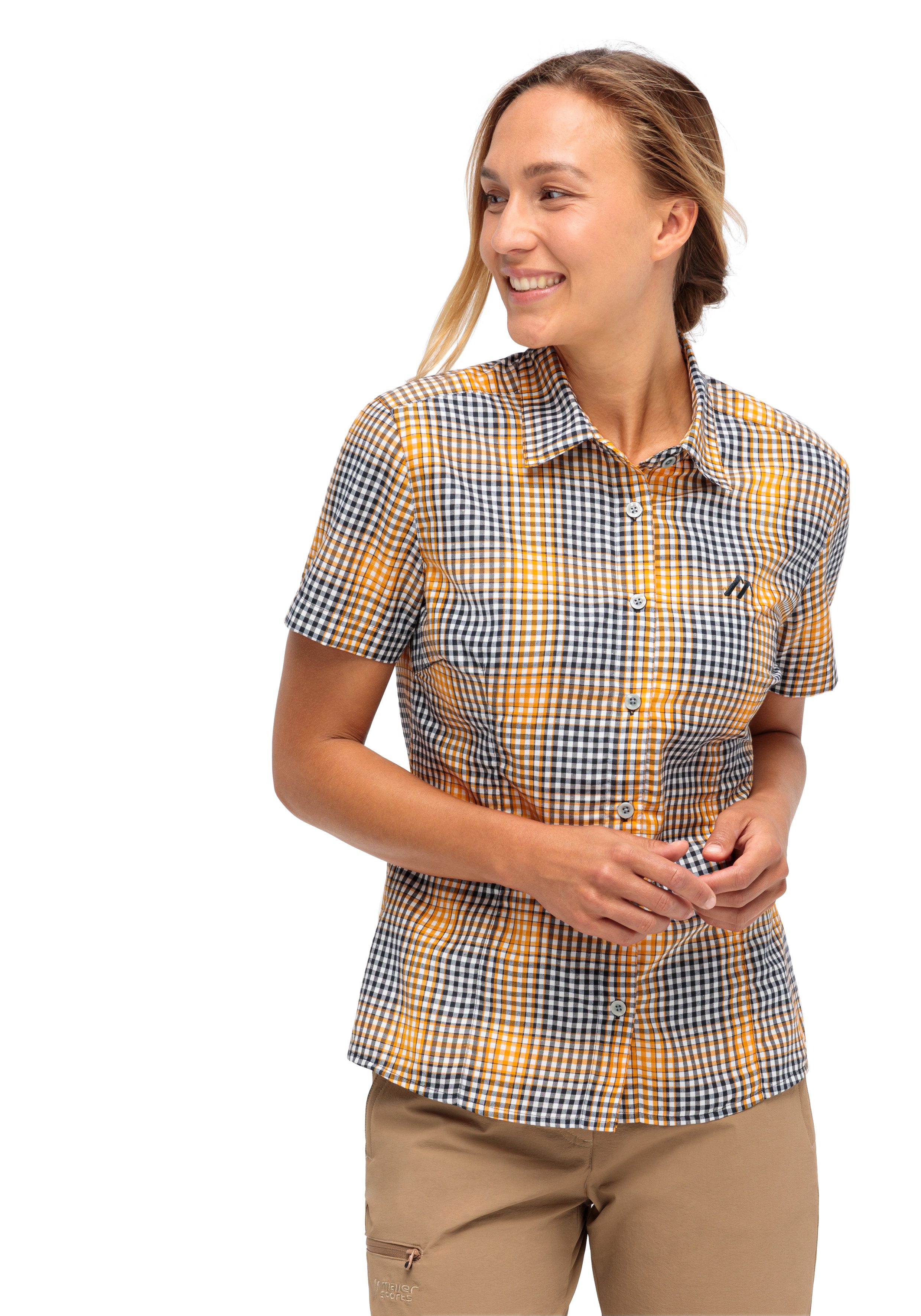 Maier Sports Functionele blouse Philina Geruite blouse met korte mouwen voor wandelen reizen en vrije tijd