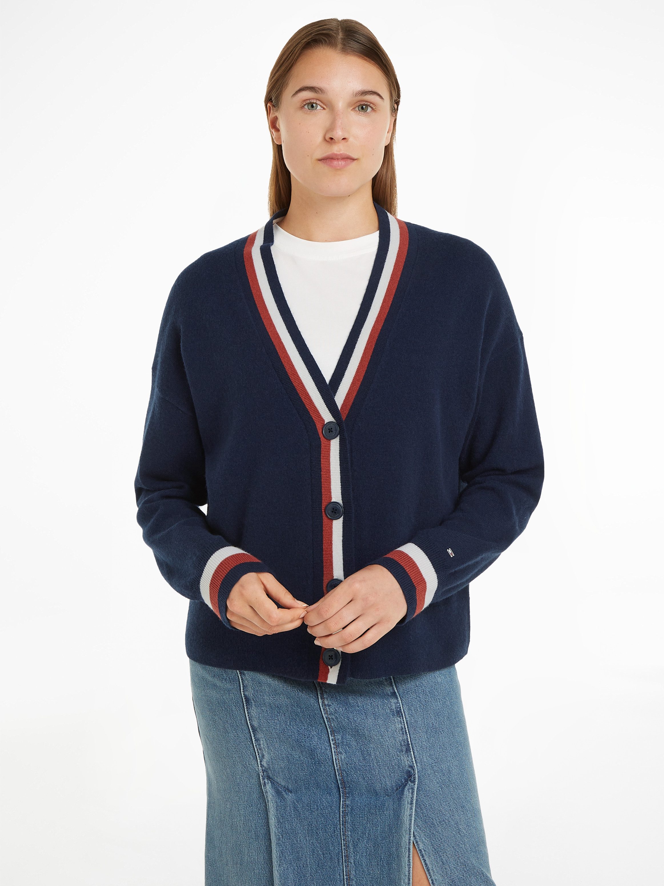 Tommy Hilfiger Vest GLOBAL STP WOOL CASH CARDIGAN met global stripe (Global Serie TH VROUWEN)