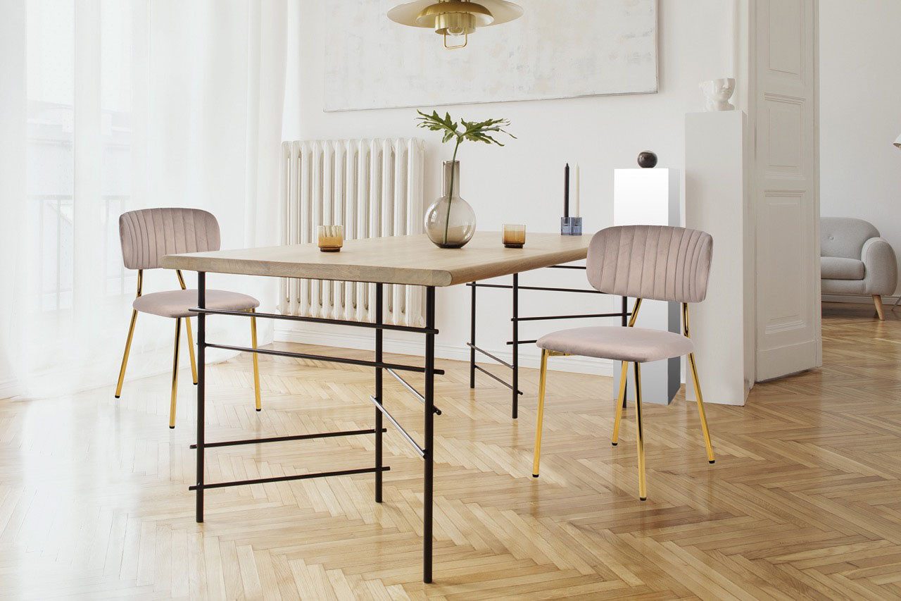 Kayoom Stoel Giselle 125 2-delige set, onderhoudsvriendelijke fluwelen bekleding met armleuningen, goudkleurige frame van roestvrij staal, fluwelen bekleding, decoratieve stiksels (set, 2 stuks)