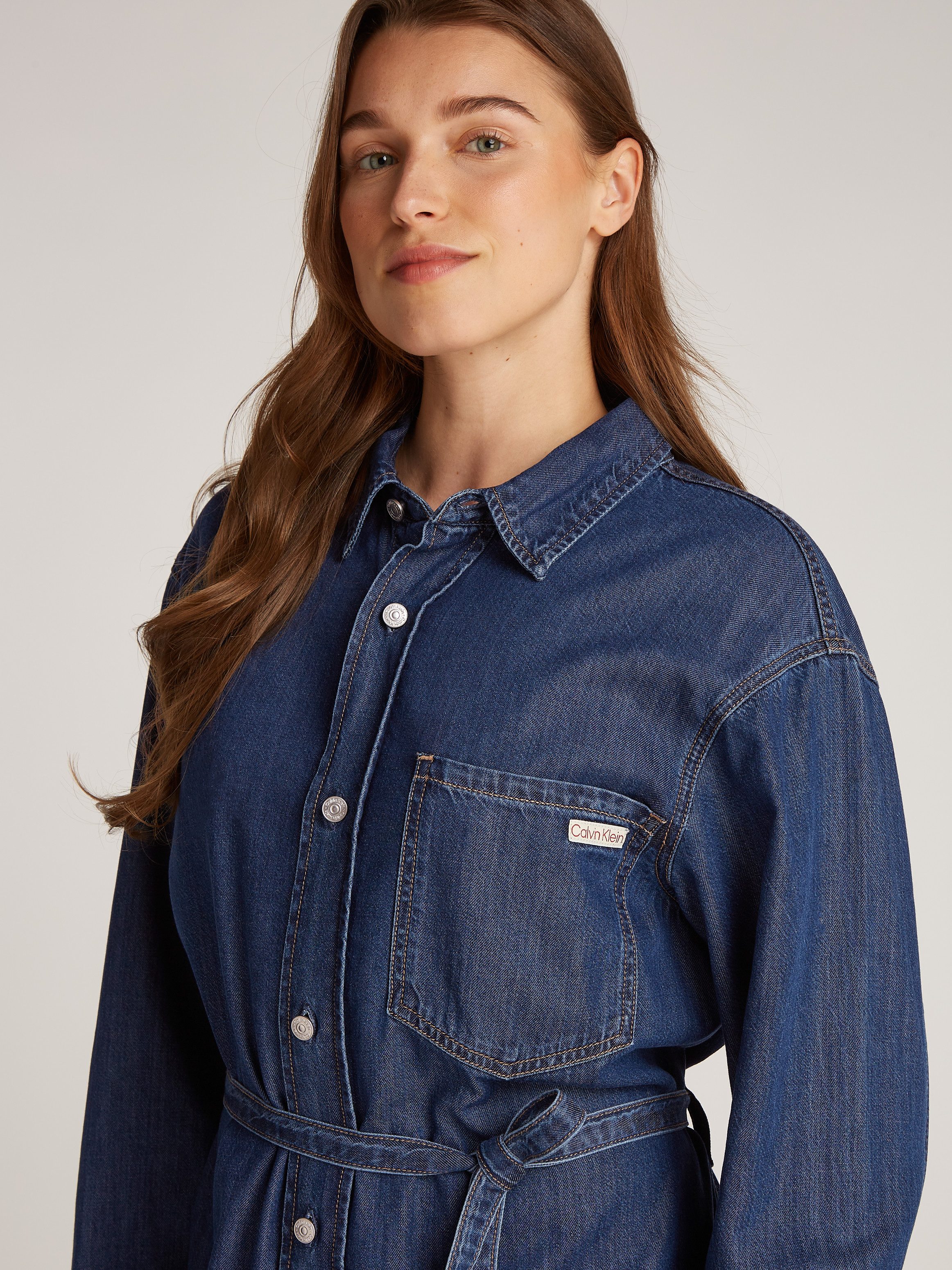 Calvin Klein Jeans jurk BELTED TENCEL DENIM SHIRT DRESS