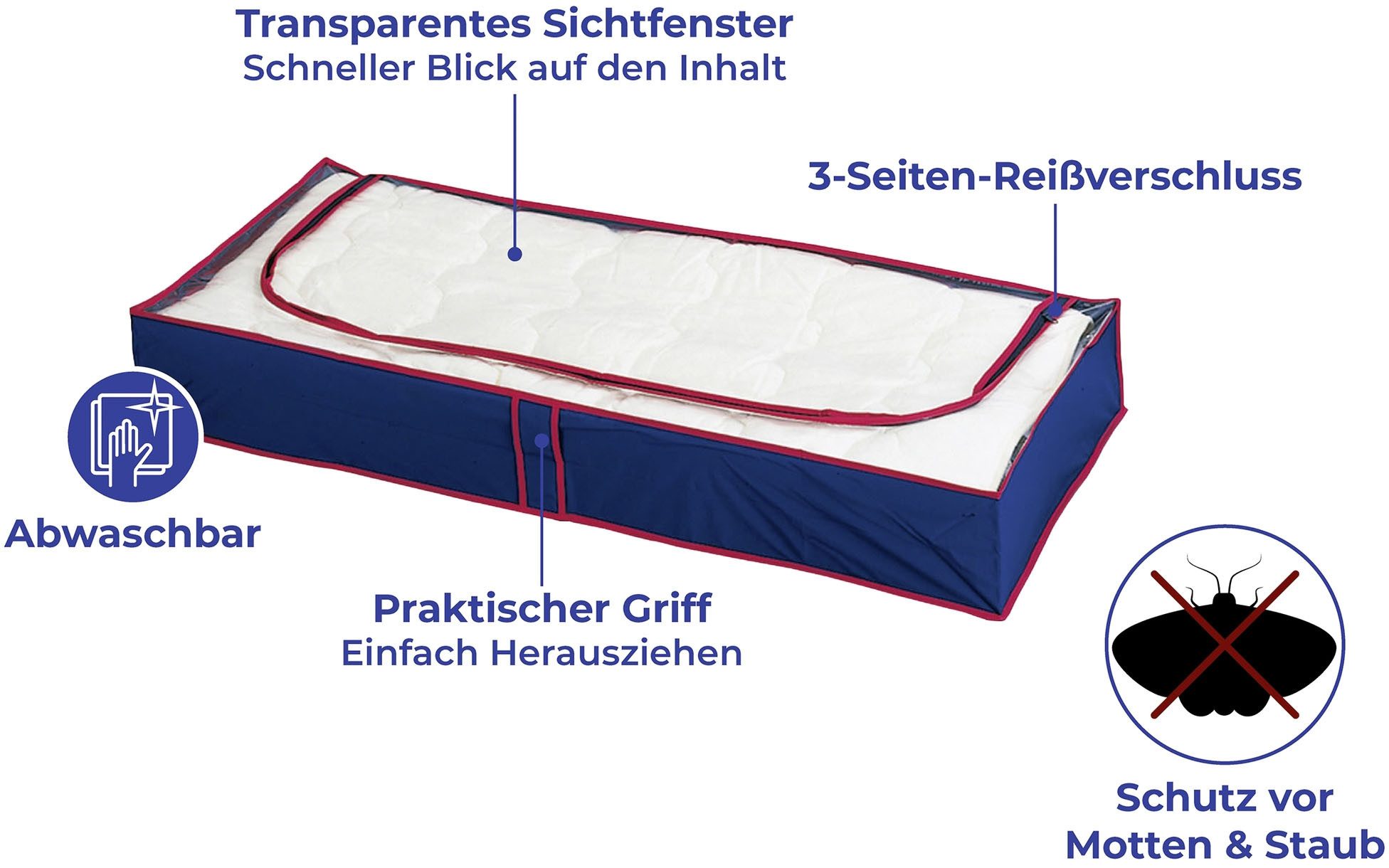 Maximex Onderbedlade Blauw/rood Opbergdoos voor kleding, ruimtebesparend, bescherming tegen stof & motten (set, 4 stuks)