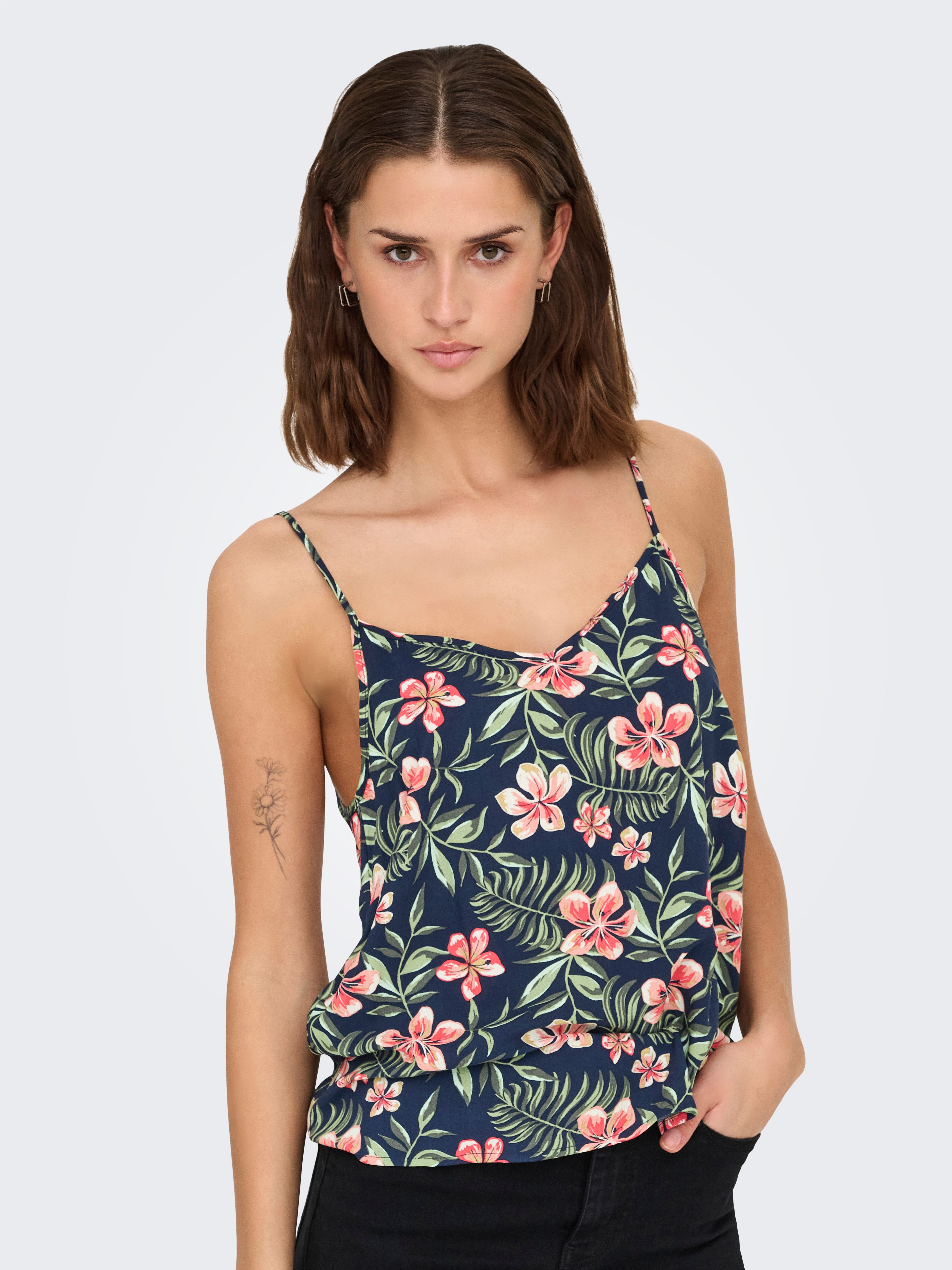 Only Top met spaghettibandjes ONLNOVA LIFE PARIS SINGLET AOP PTM