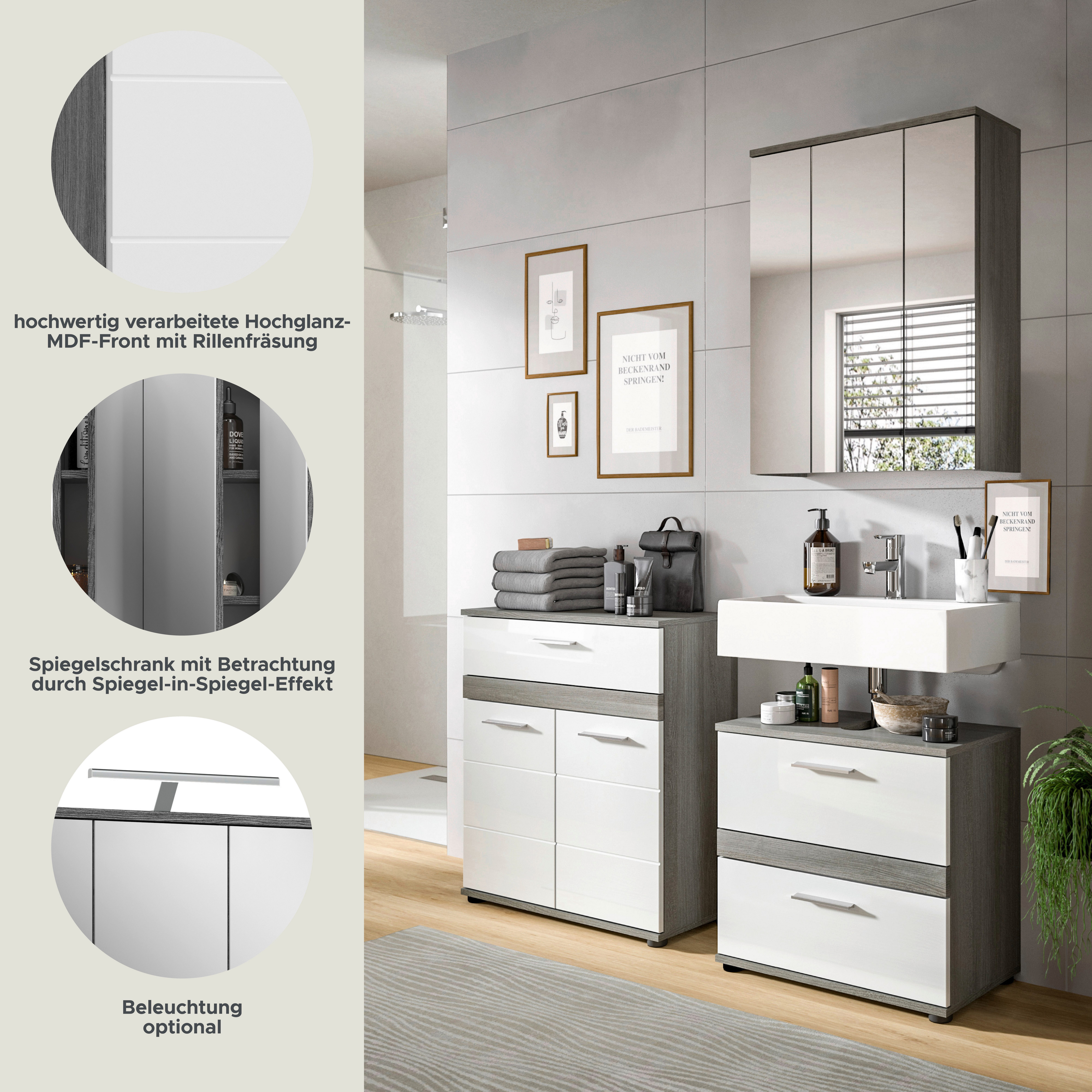 welltime Badmeubelset LUCCA, 3-delig, TOPSELLER!, hoogwaardige MDF front (set, 3 stuks)