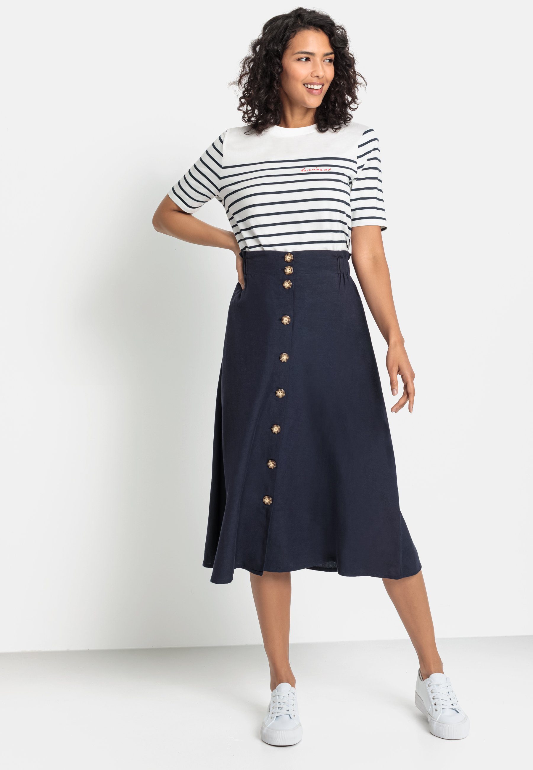 Lascana Zomerrok halflange rok van mix van linnen met knoopsluiting, midi rok, linnen rok