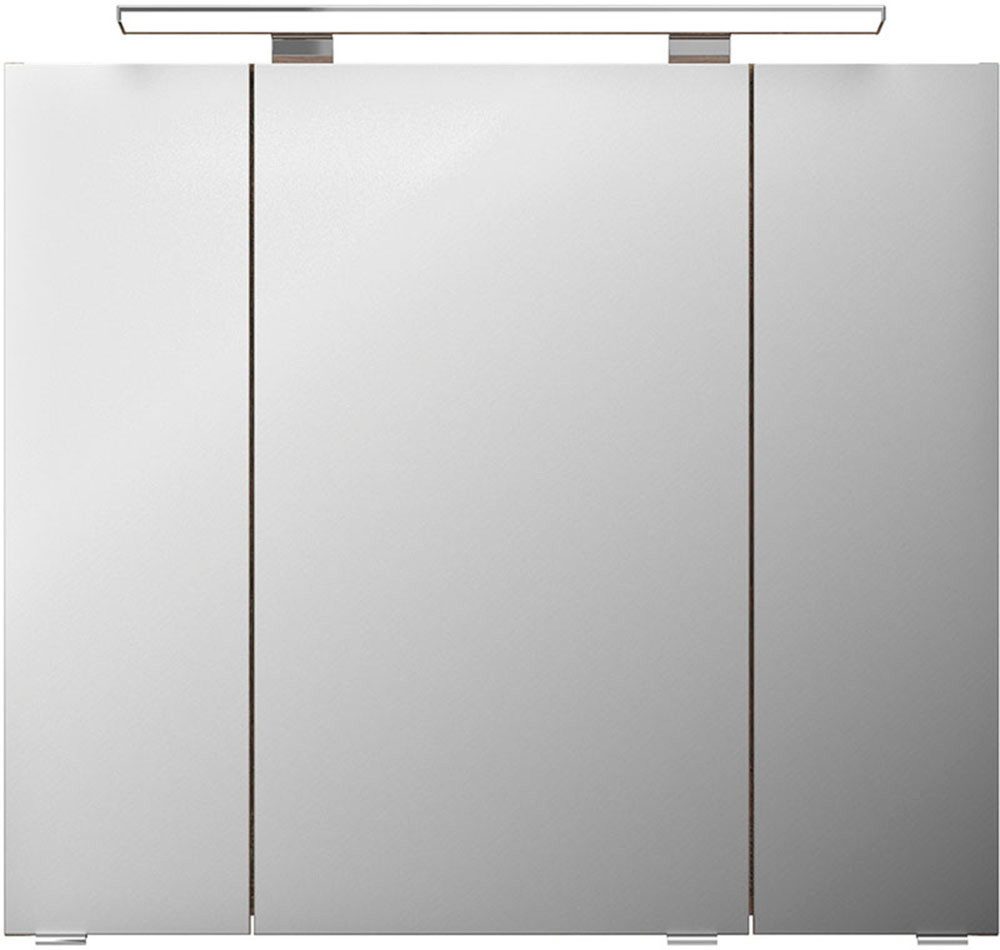 Saphir Badkamerspiegelkast Serie 4010 badkamer spiegelkast incl. LED-opbouwlamp Badkast 80 cm breed, 3 deuren, 6 glazen legplanken, incl. deurdemper