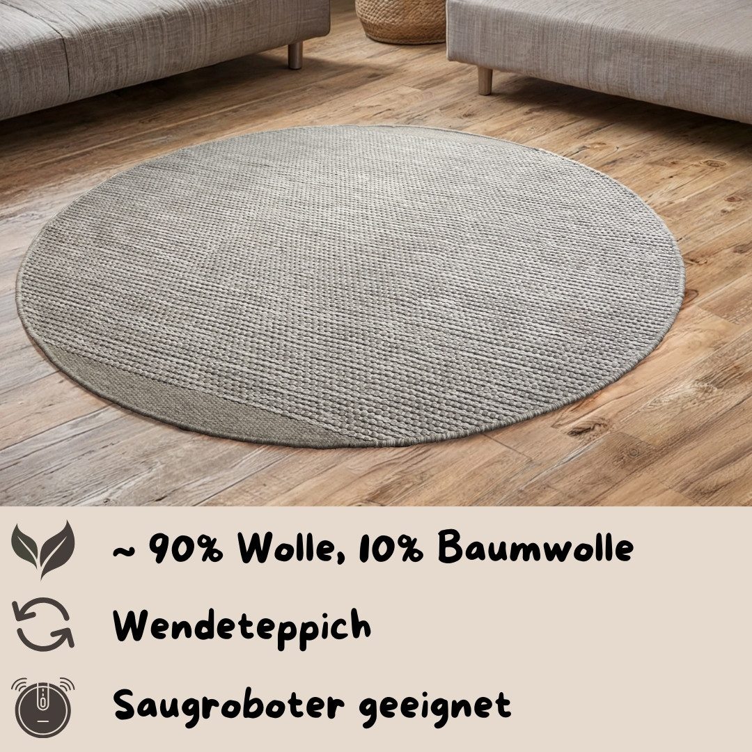 my home Wollen kleed Odenne handgeweven omkeerbare tapijt, gemêleerd uiterlijk, 100% wol, woonkamer