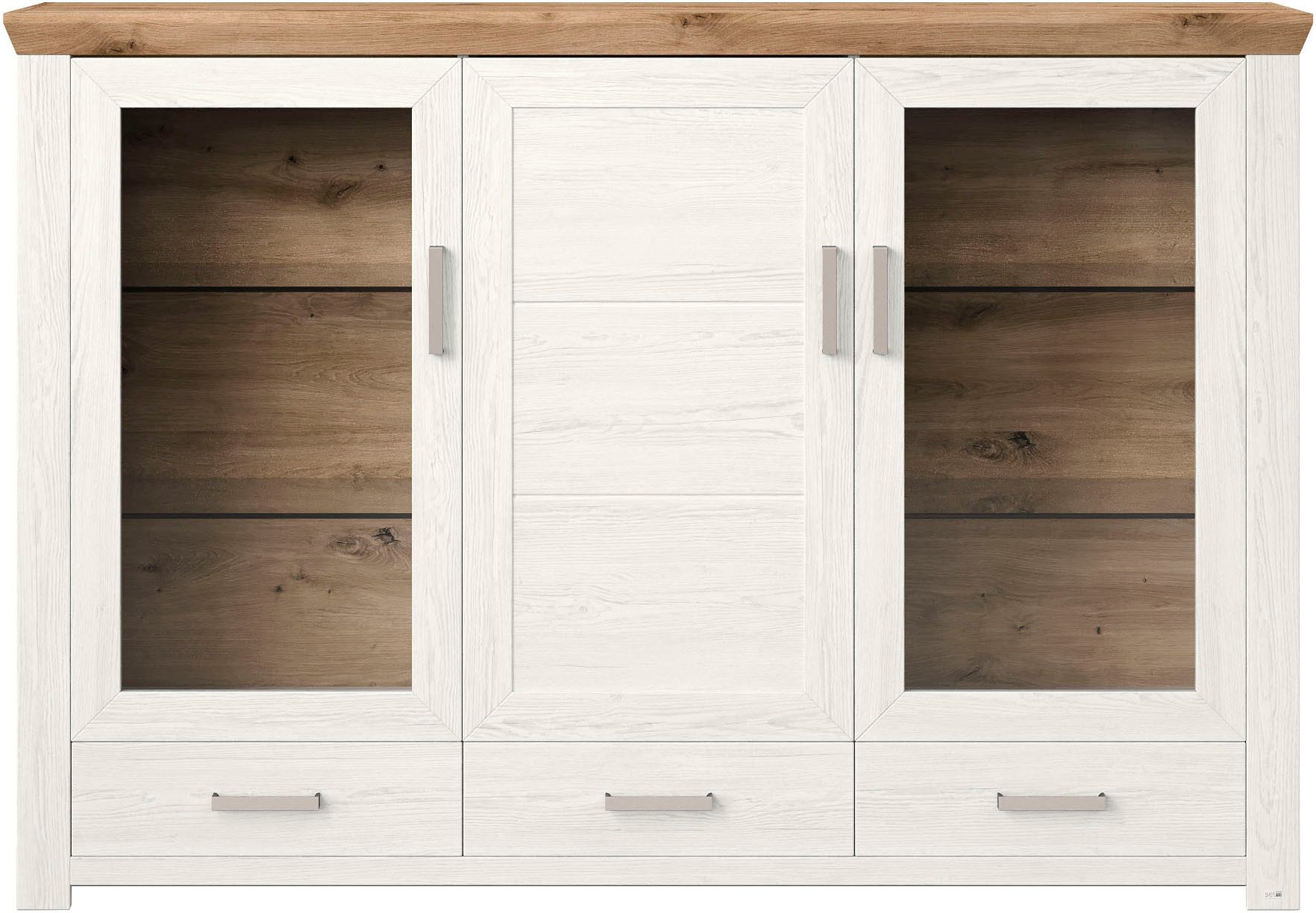 set one by Musterring Highboard York Type 57, met glazen deuren, veel opbergruimte, verlichting optioneel, B 184 cm