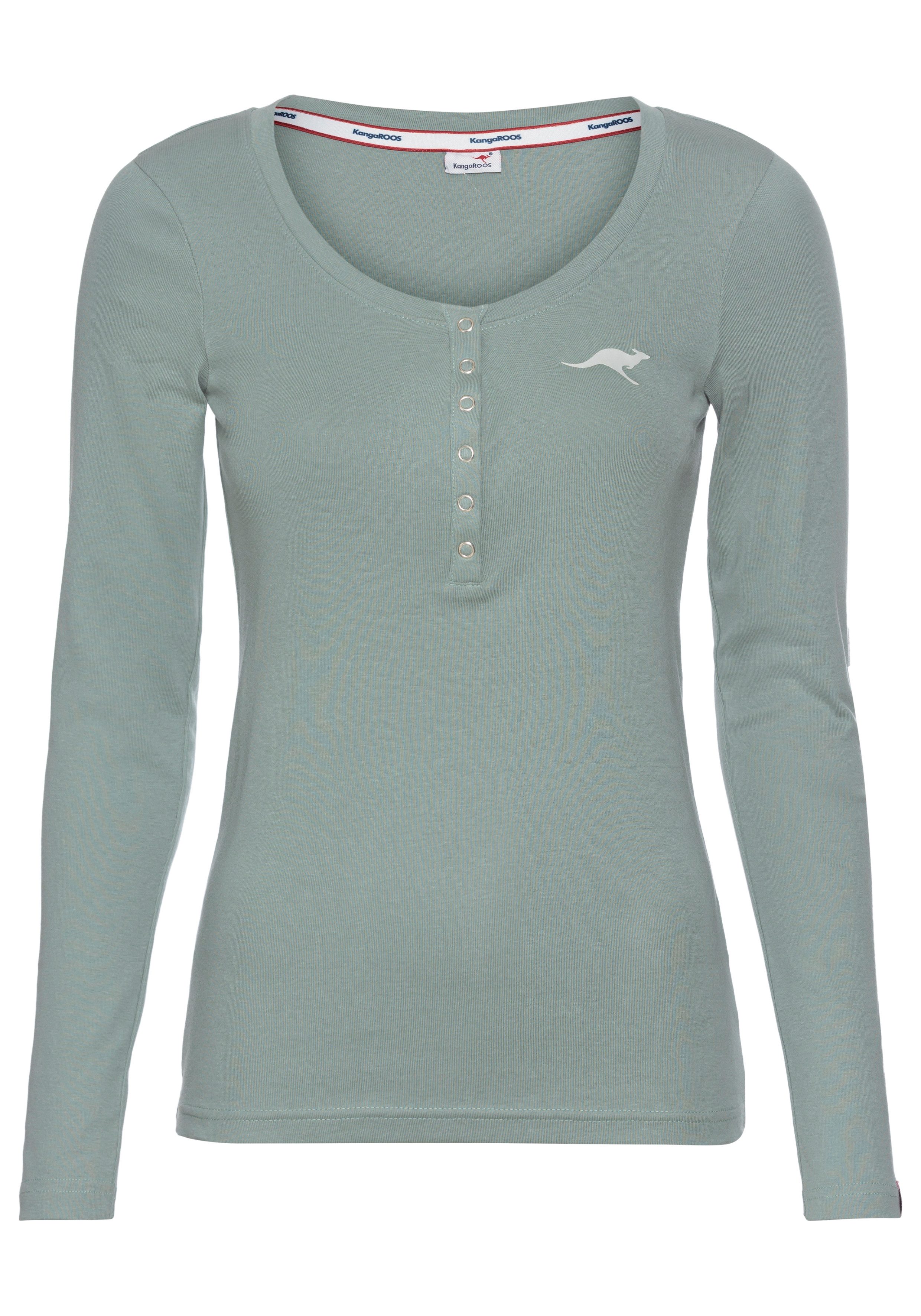 KangaROOS Shirt met lange mouwen oprolbare mouwen, figuurvolgende snit, met logoprint