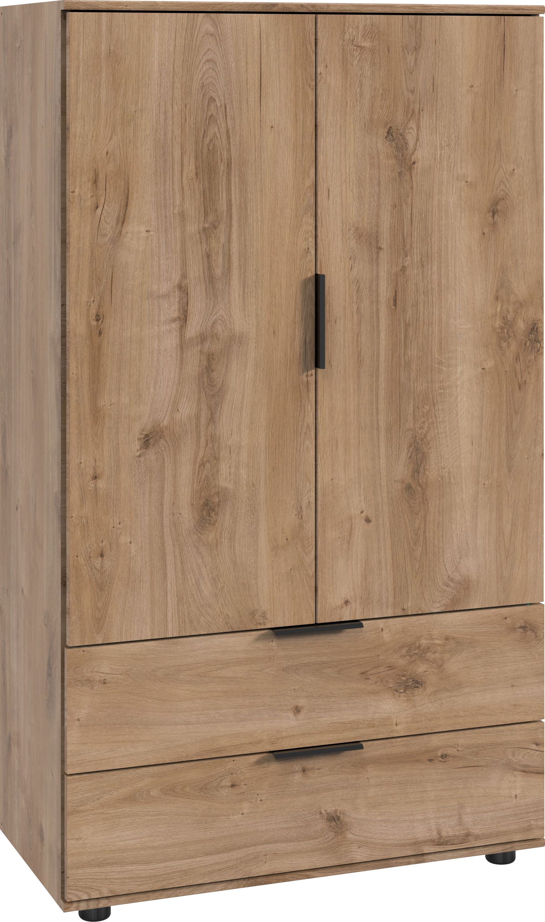 Wimex Waskast Easy Plus kledingkast garderobe 2 lades, 81 of 130 cm breed in verschillende kleuren, moderne look met zwarte metalen handgrepen