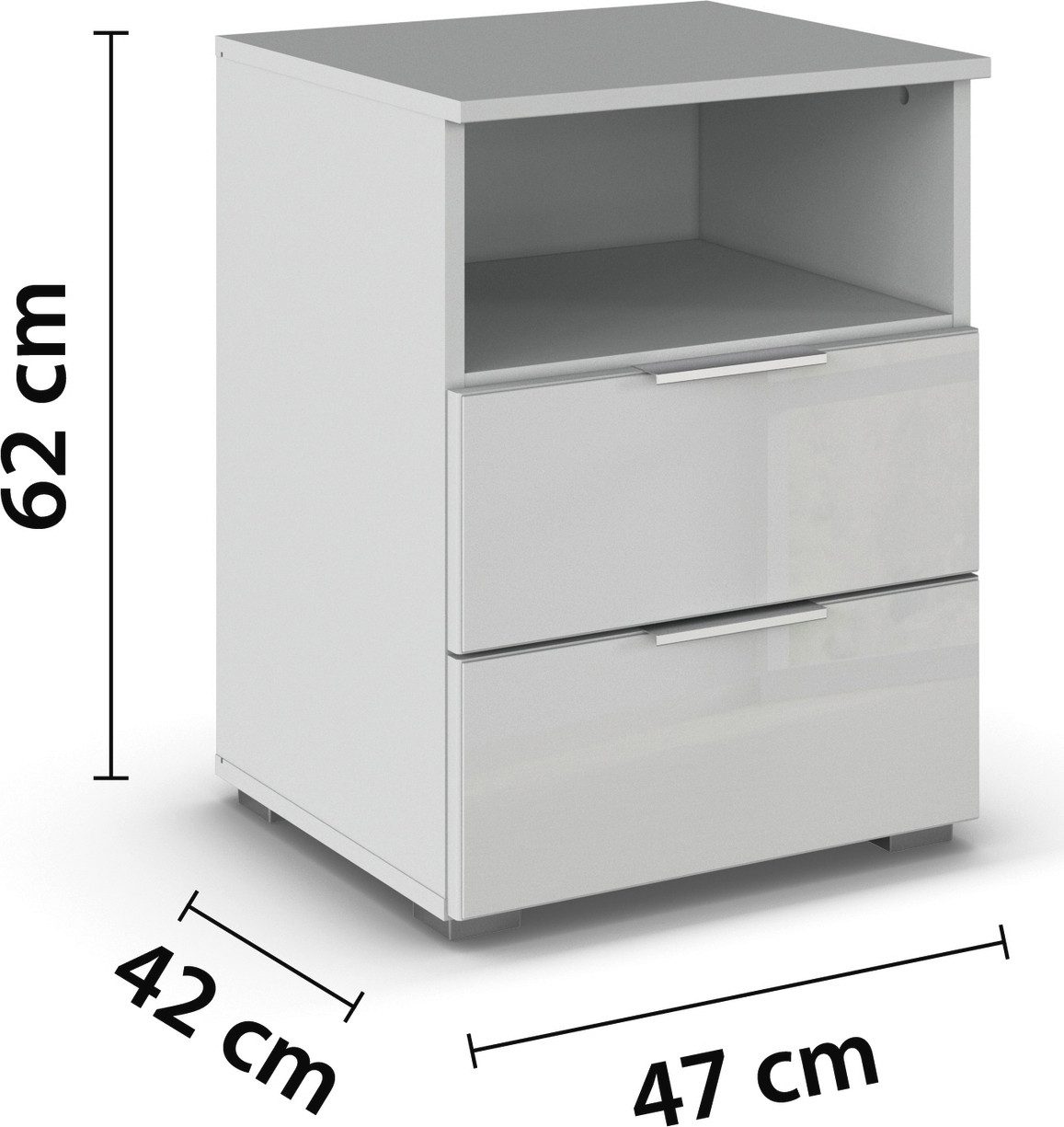 rauch Nachtkastje Nachttafel Nachtkast Nachtconsole AGORDO met Glasfront met 2 lades en nis voor veel opbergruimte made in germany