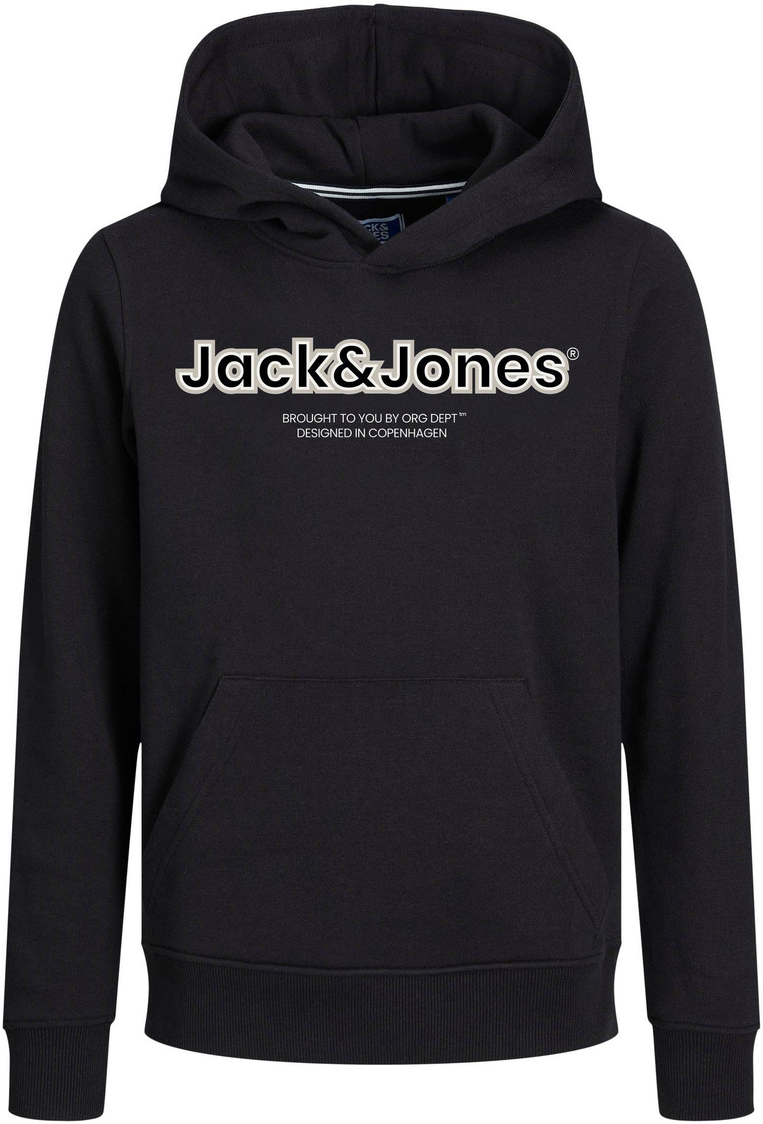 Jack & jones JUNIOR hoodie JORLAKEWOOD met logo zwart Sweater Logo 152