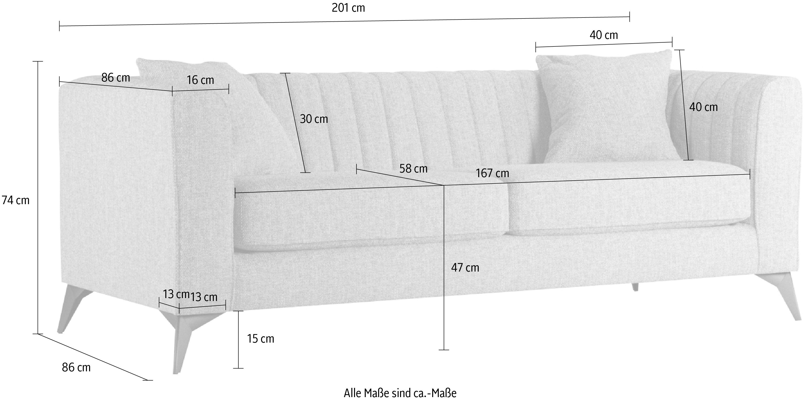 Places of Style 3-zitsbank MATTHEW elegant designsofa, afmetingen B/D/H: 201/86/74 cm fijne stiksels in het ruggebied, losse zitkussens, inclusief sierkussens